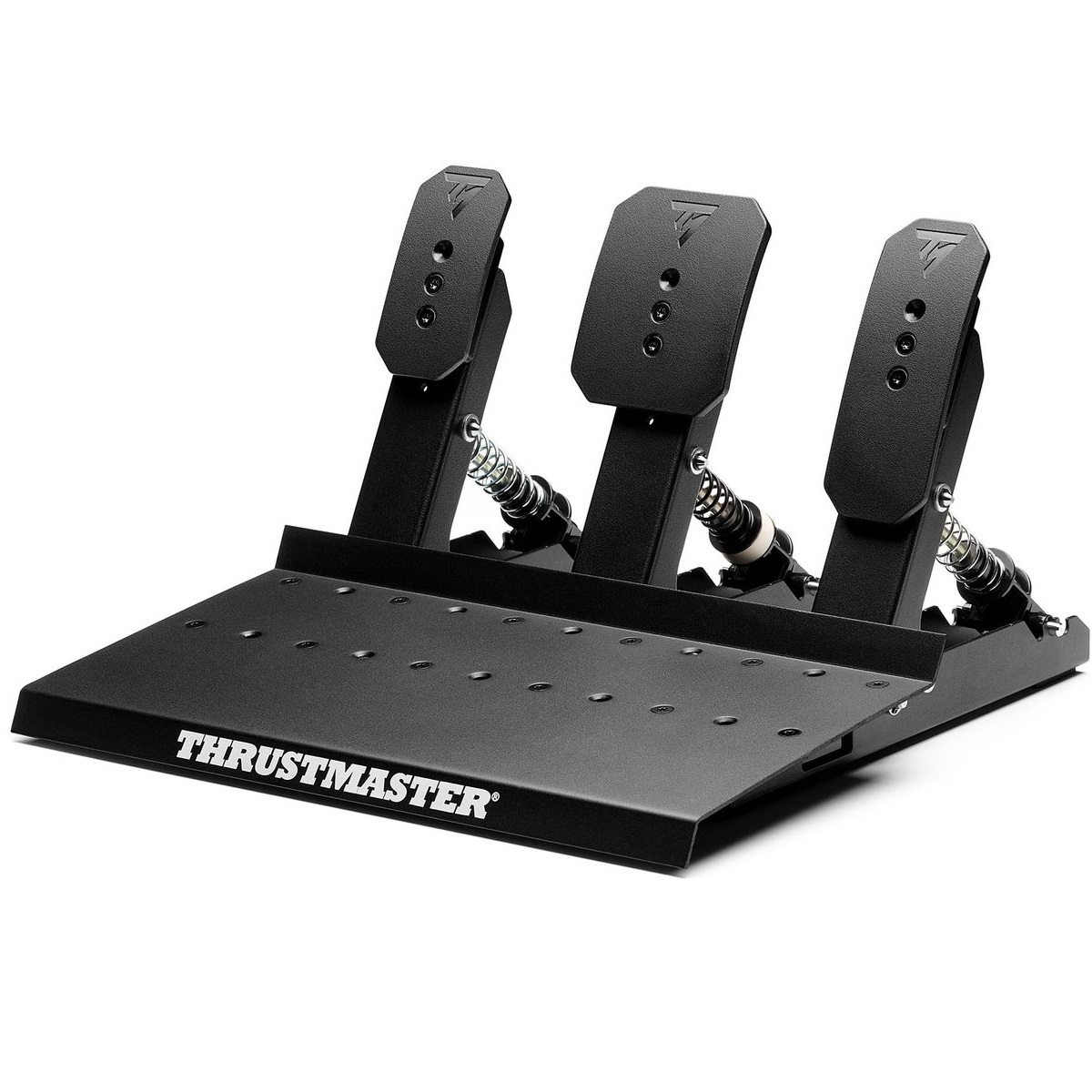 Ensemble de pédales Thrustmaster noir avec trois pédales et ressorts.