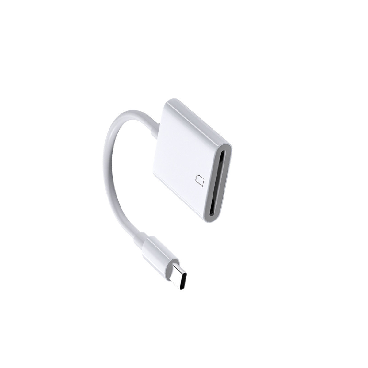 Biały czytnik kart USB-C z zakrzywionym kablem.