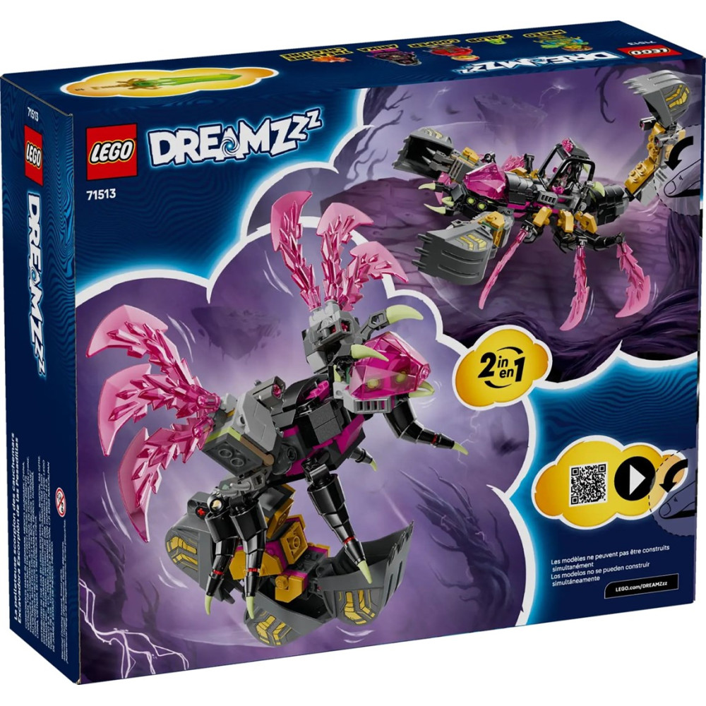 Zestaw LEGO DREAMZZZ 71513 ze skorpionem i uskrzydloną istotą.