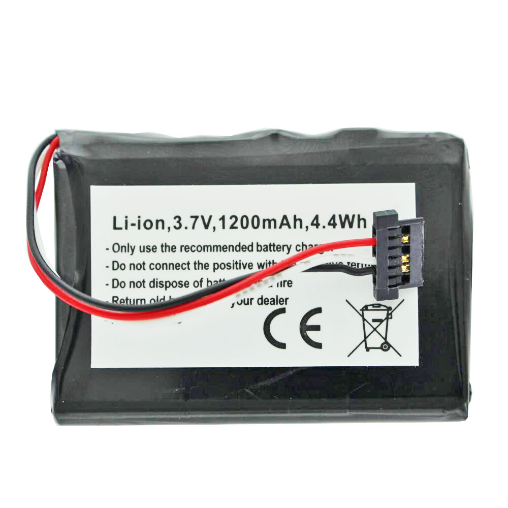 Schwarzer Li-ion-Akku mit roten und schwarzen Kabeln und Stecker. Text beschreibt Spezifikationen.