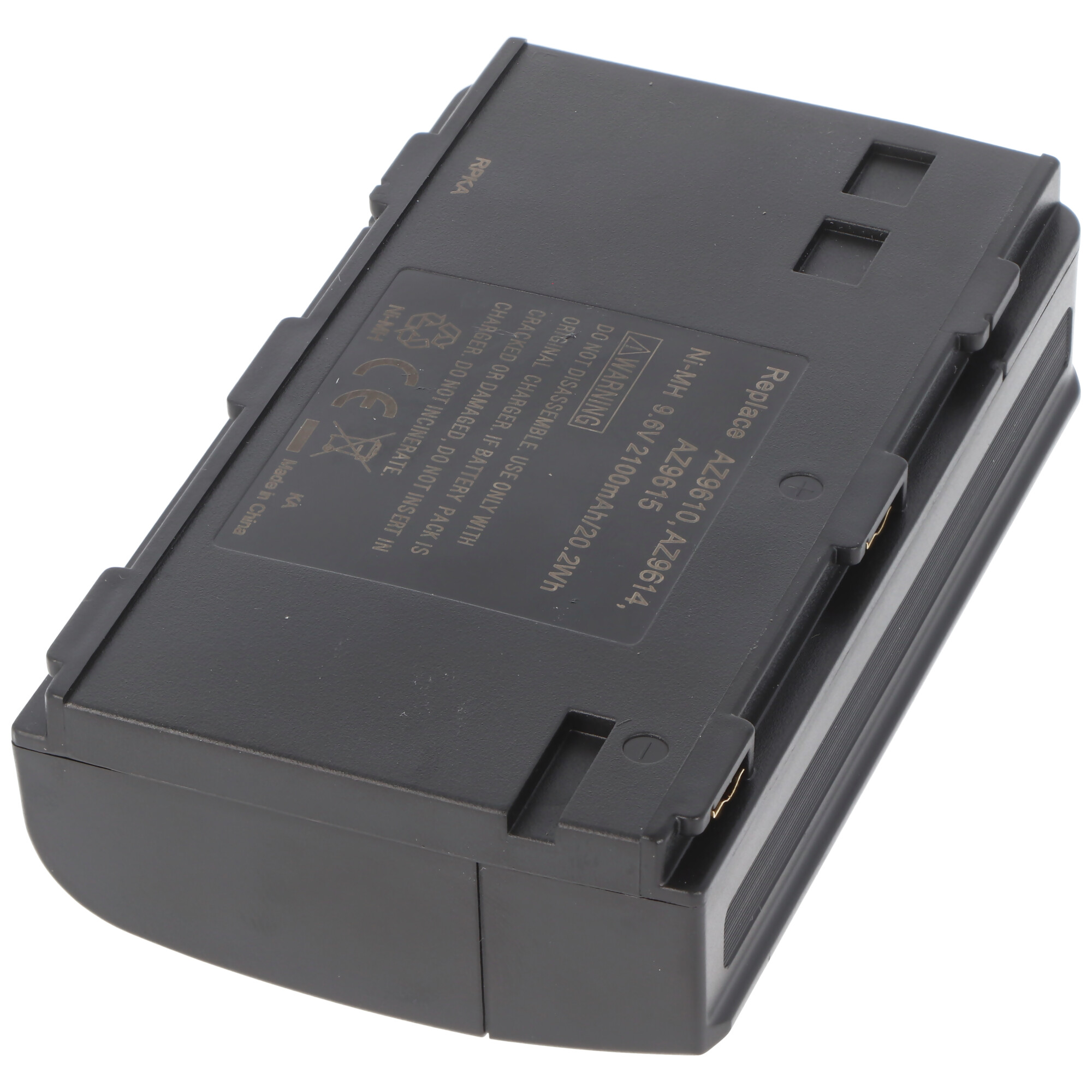 Schwarzer Ni-MH Akku, 9.6V, 2100mAh. Beschriftung: AZ9610, AZ9615.