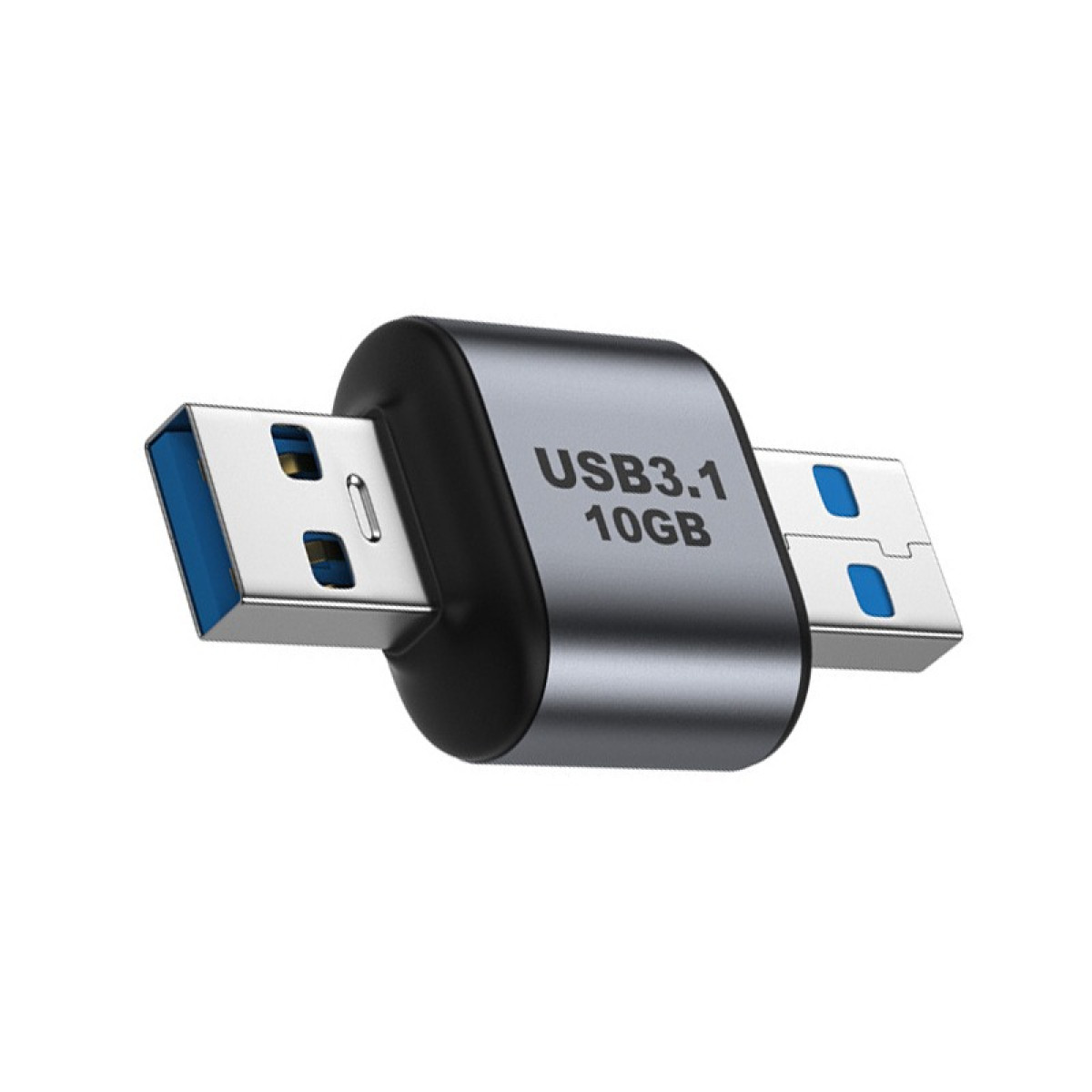 Ein grauer USB-Stick mit USB3.1 10GB-Aufschrift und blauen Anschlusspunkten.