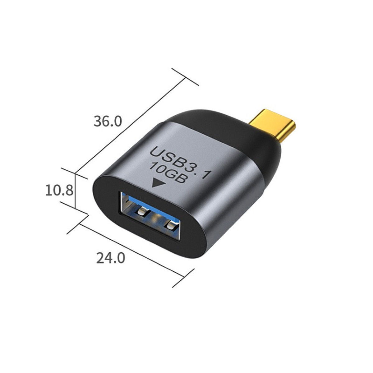 USB 3.1 10GB Adapter mit USB-A-Buchse und USB-C-Stecker.