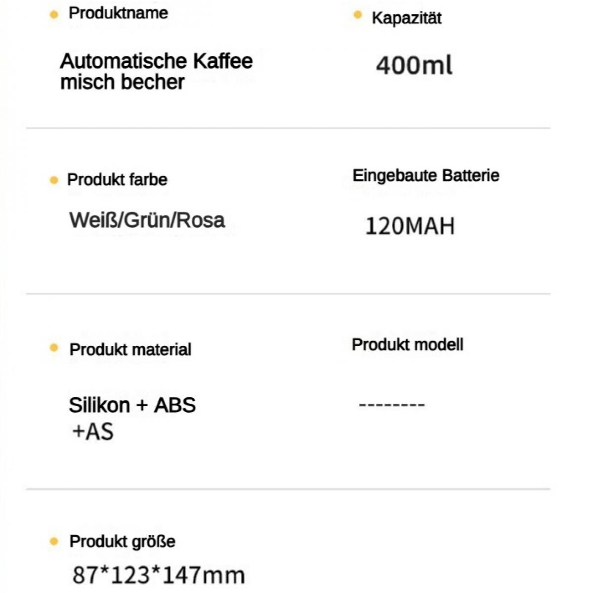 Produktinfos: Kaffee Becher, 400ml, Weiß/Grün/Rosa, 120MAH, Silikon+ABS, 87x123x147mm.