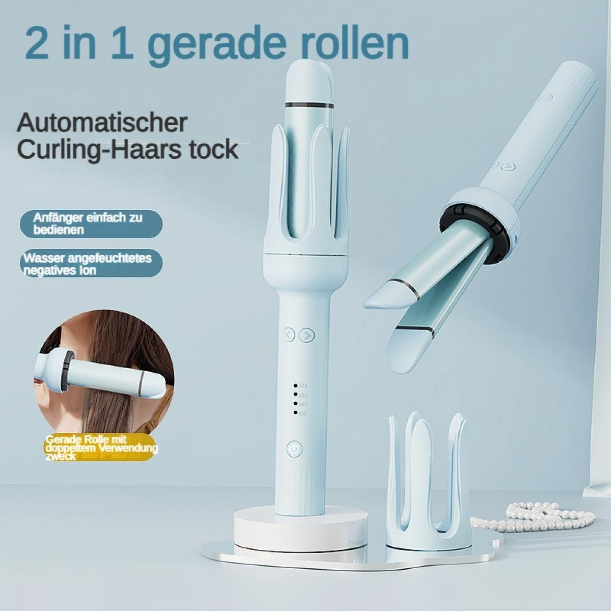 Ein heller, automatischer Haarstyler mit einer Rolle und einem Ständer.