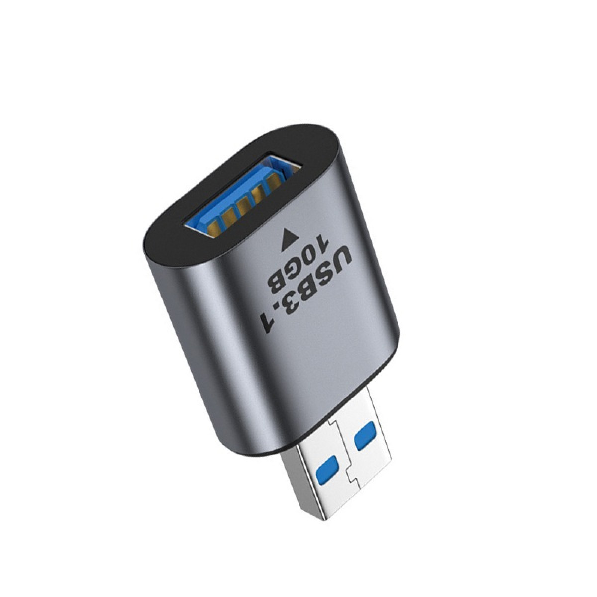 Grauer USB-C-Adapter mit blauem USB-A-Anschluss und Aufschrift USB3.1 10GB.