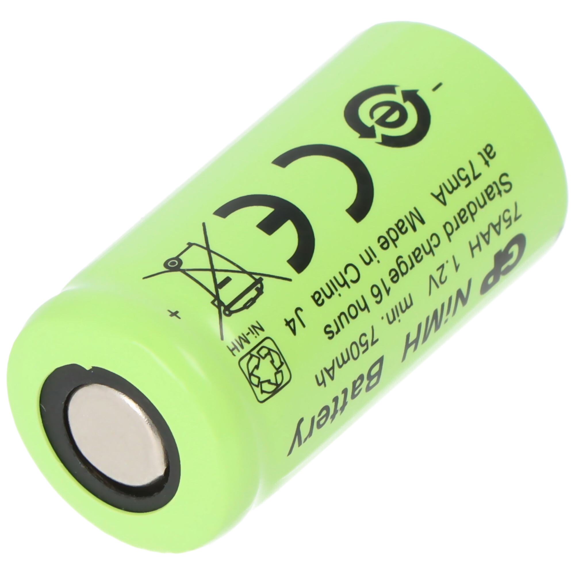 Grüne GP NiMH AA-Batterie mit schwarzer Beschriftung und Symbolen.