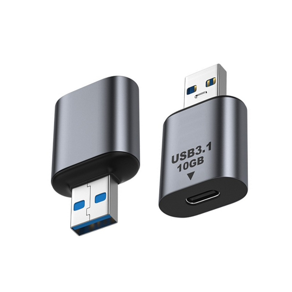 Zwei graue USB-C-Adapter mit USB 3.1 und 10 GB.