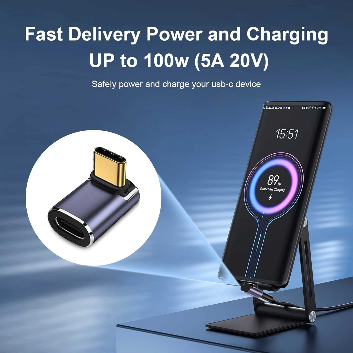 Ein USB-C-Adapter und ein Smartphone werden schnell geladen.