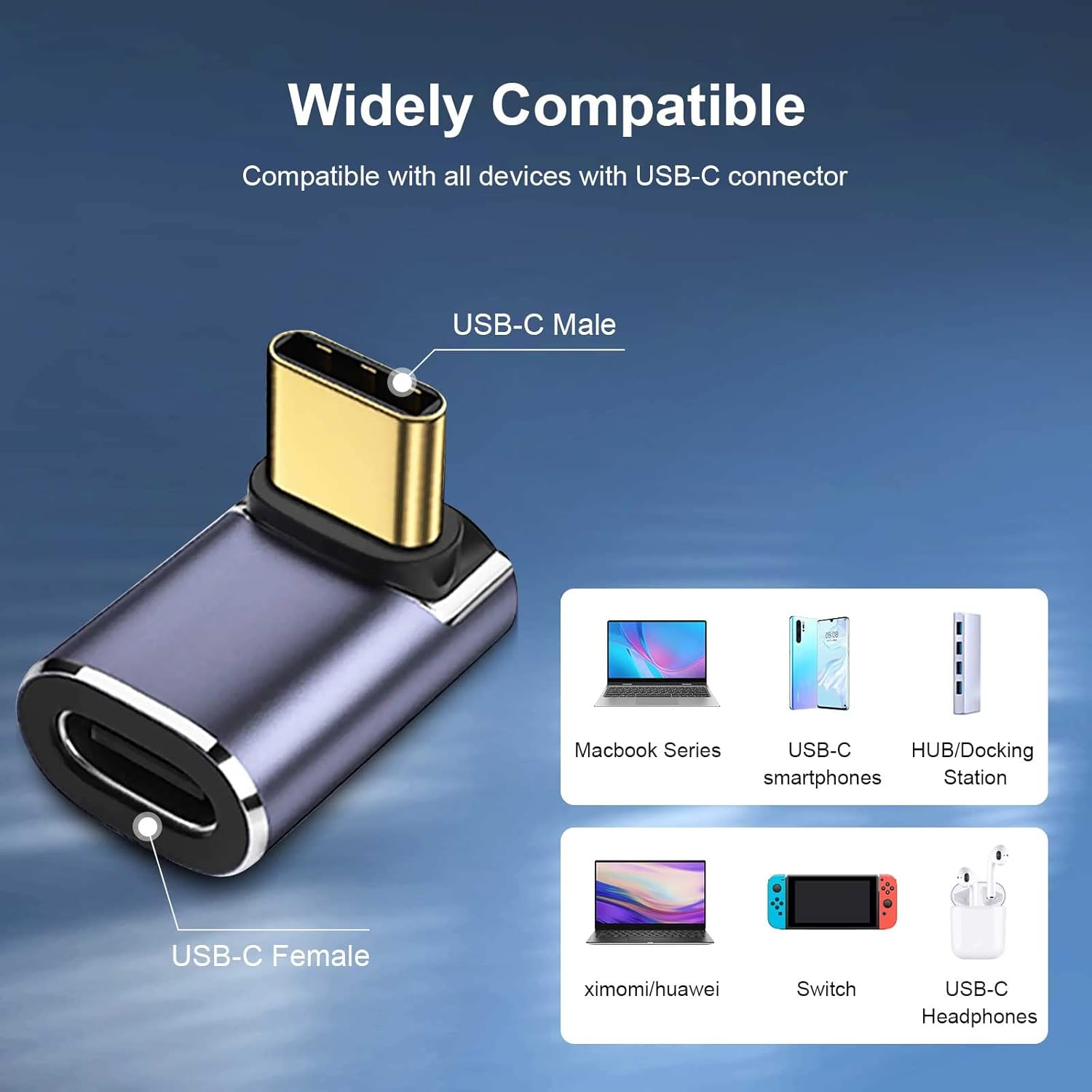 USB-C Adapter: männlich zu weiblich, kompatibel mit Laptops, Smartphones, Switches.