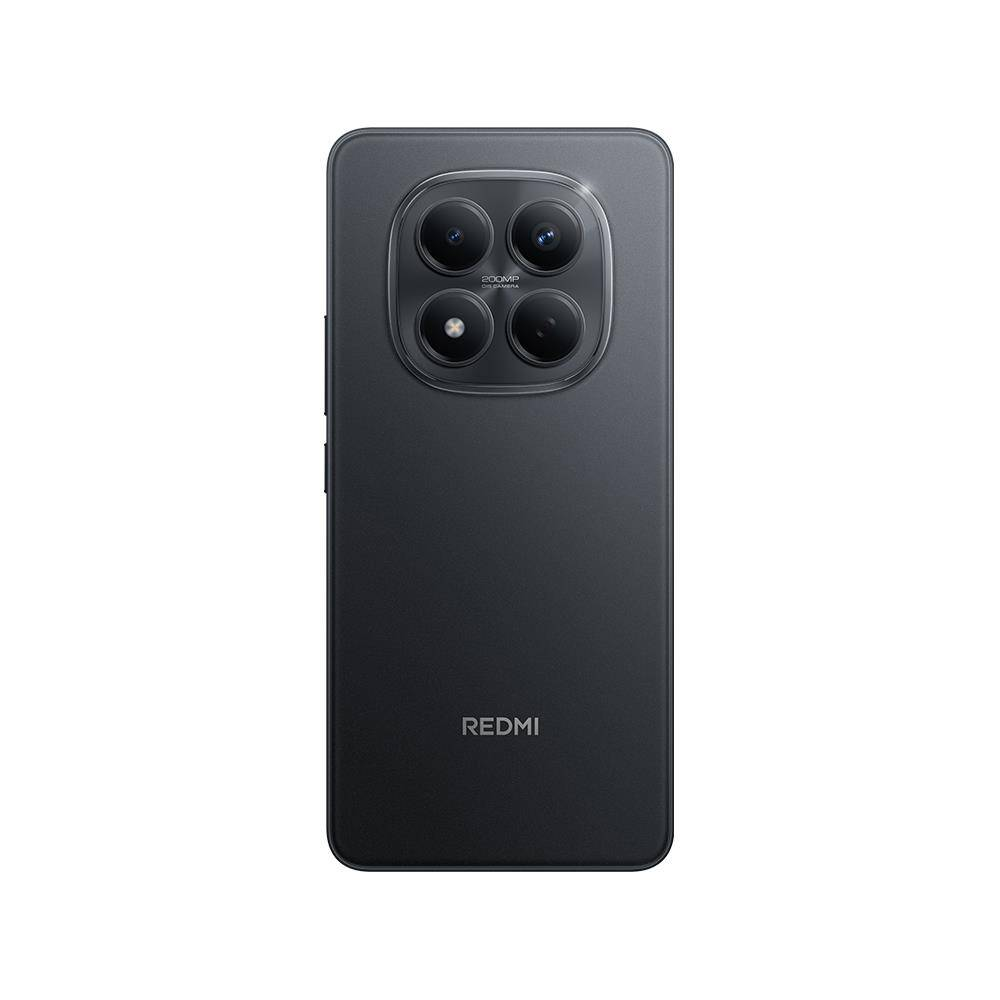 Dört kameralı koyu renkli akıllı telefonun arkası ve Redmi logosu.