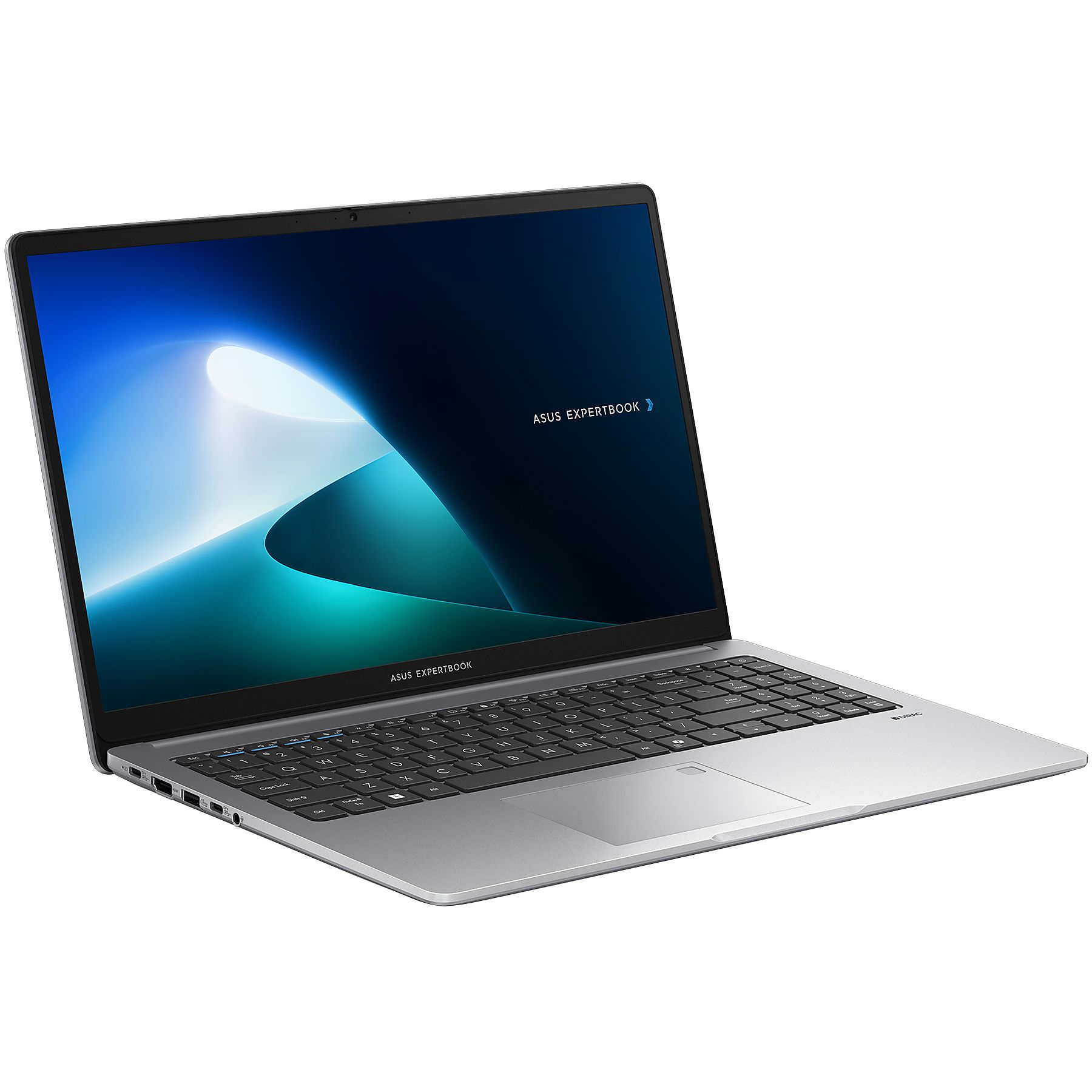 Un laptop argentato con schermo e tastiera illuminati.