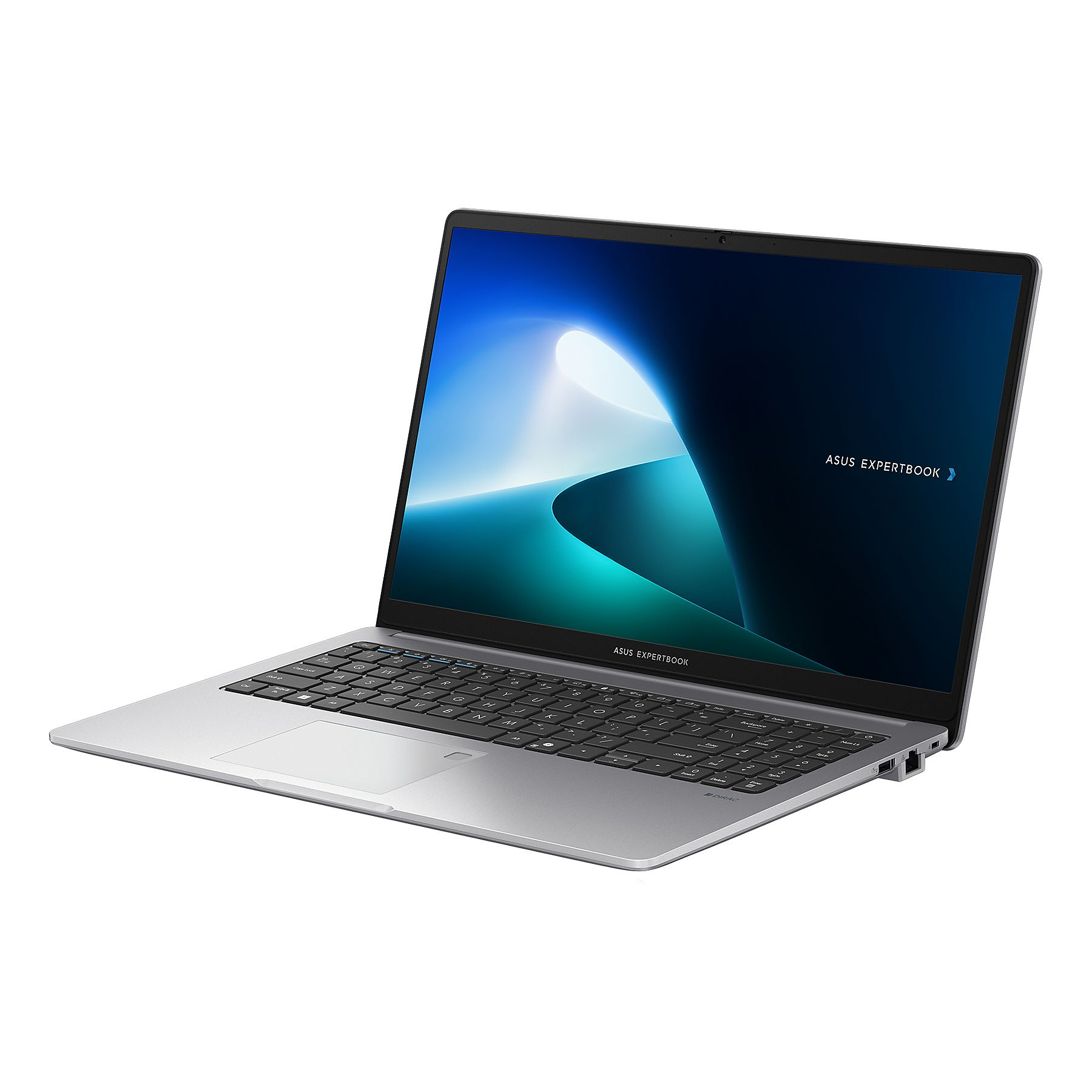 Un laptop Asus Expertbook argentato che mostra tastiera e touchpad.