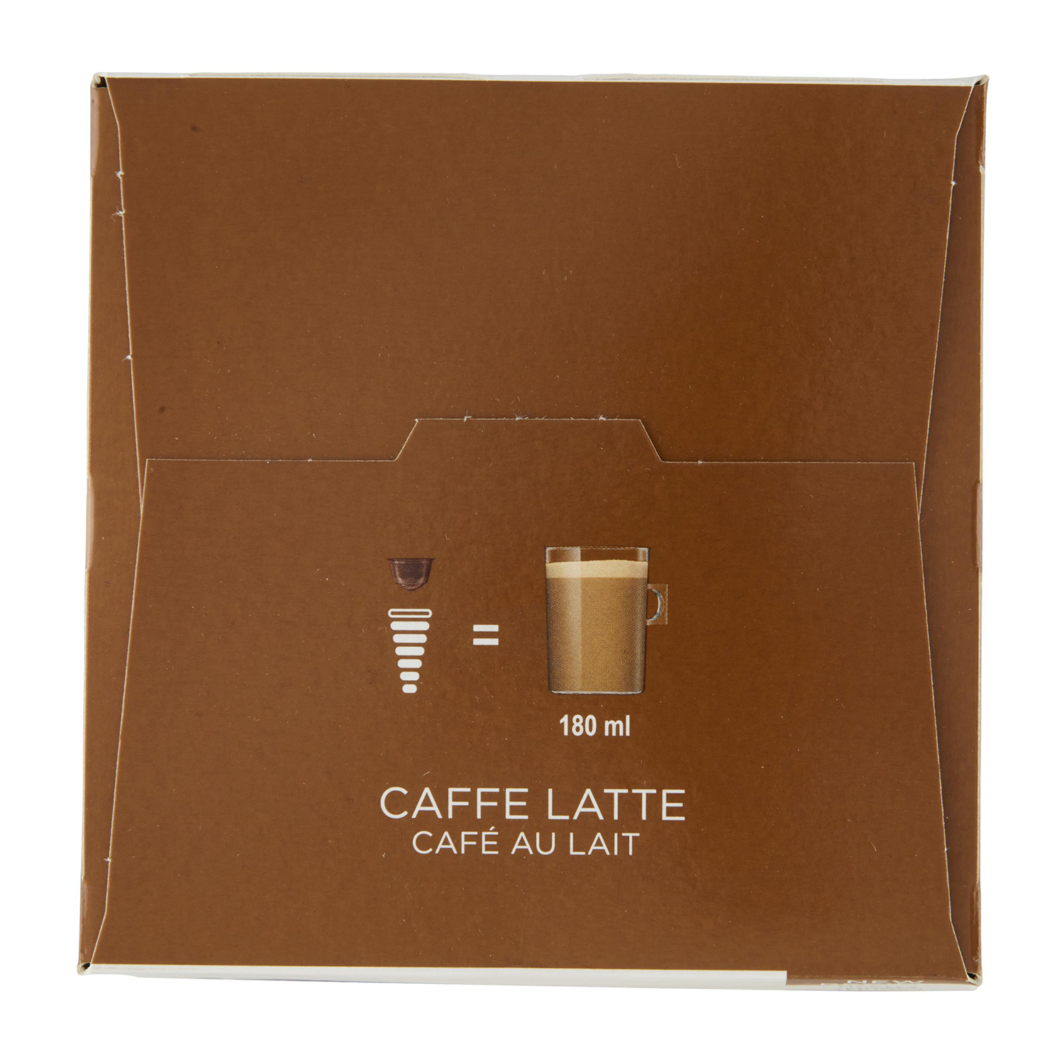 Scatola marrone con icone di caffè e testo.