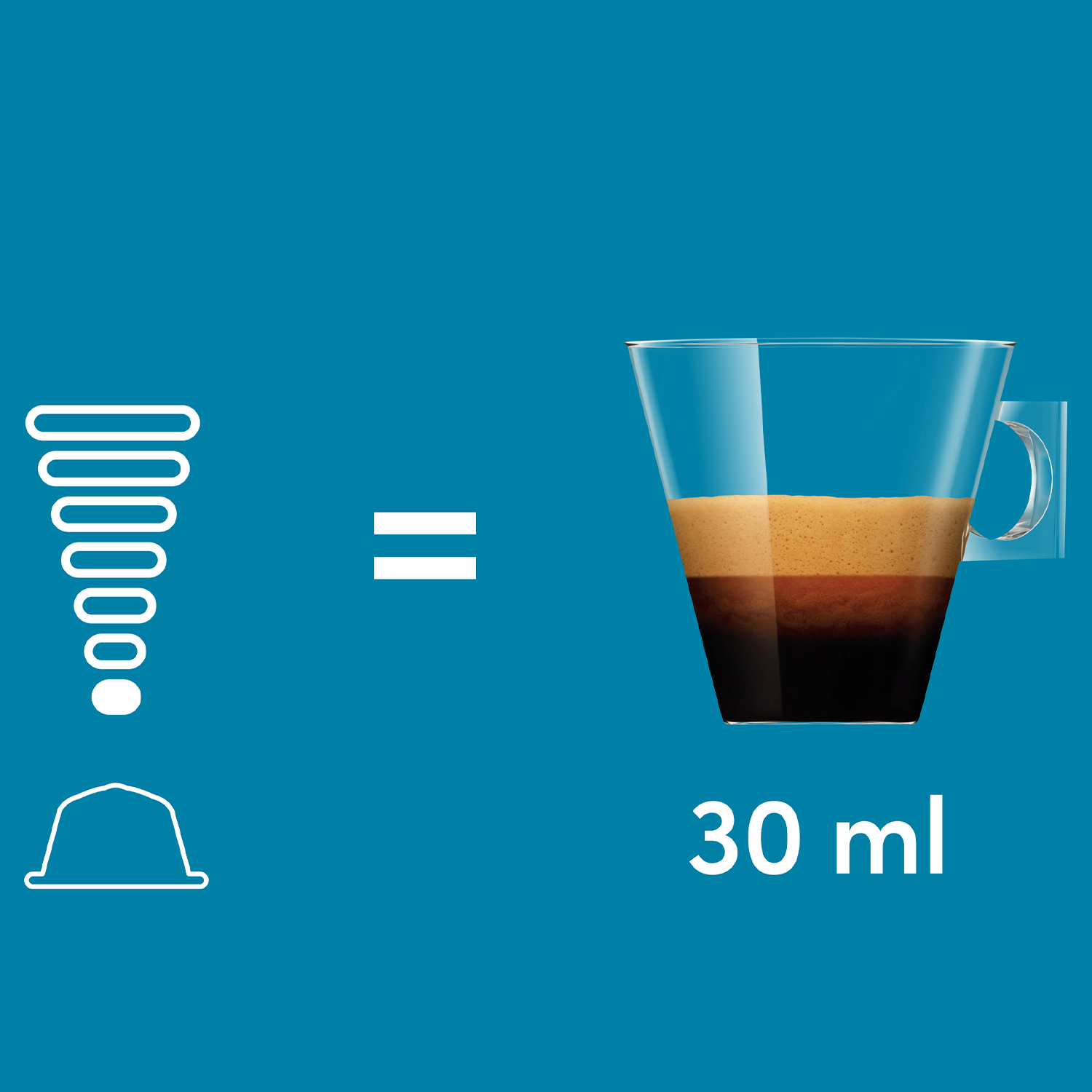 Icona capsula caffè, segno uguale, tazzina espresso, 30 ml.