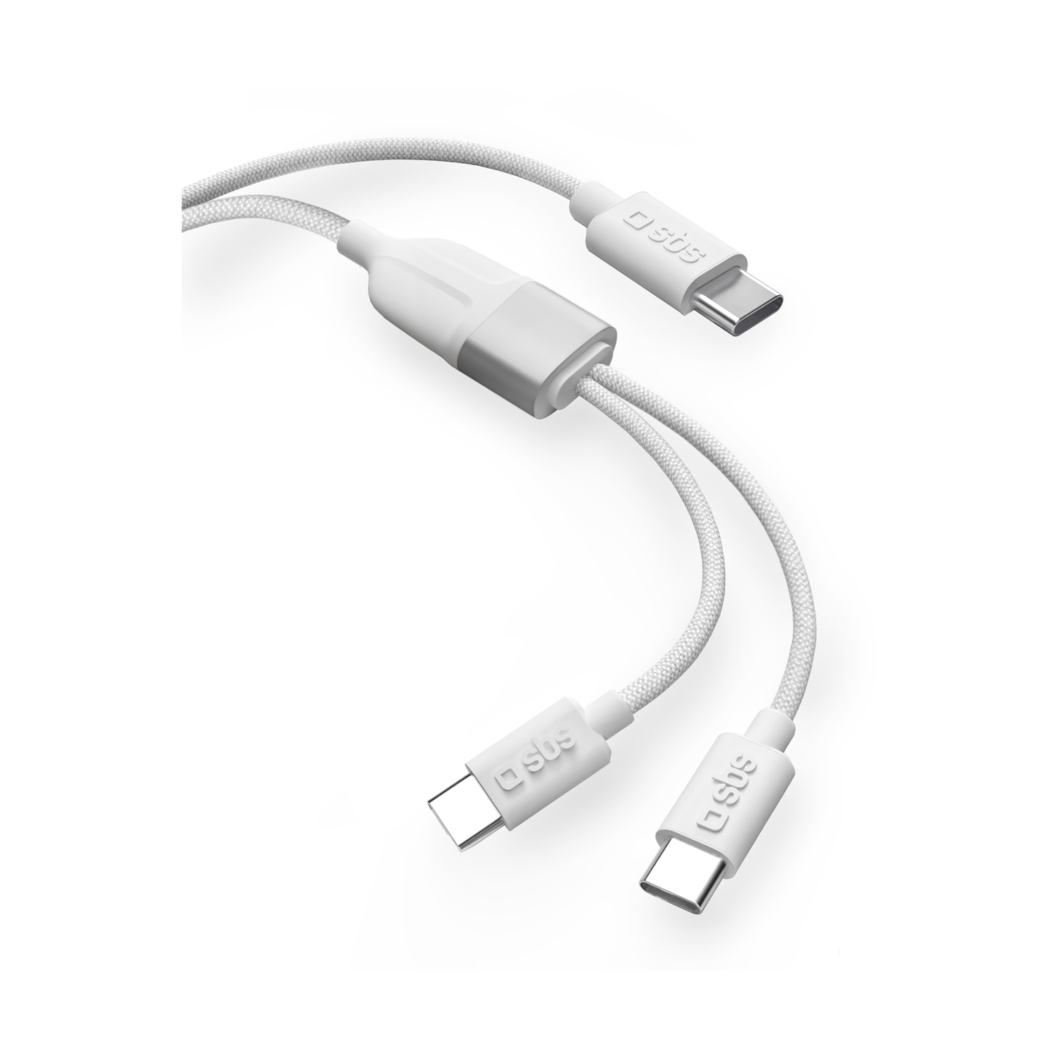 Biały kabel rozdzielający USB-C z dwoma portami.