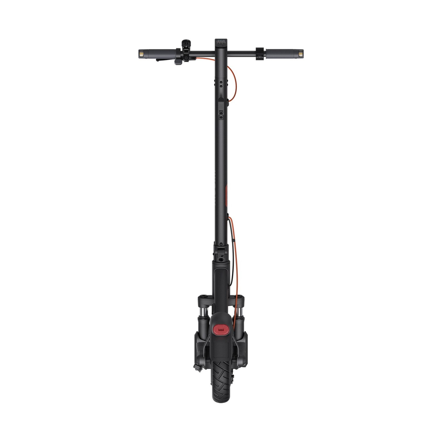 Uno scooter elettrico nero con manubrio, display e ruota.