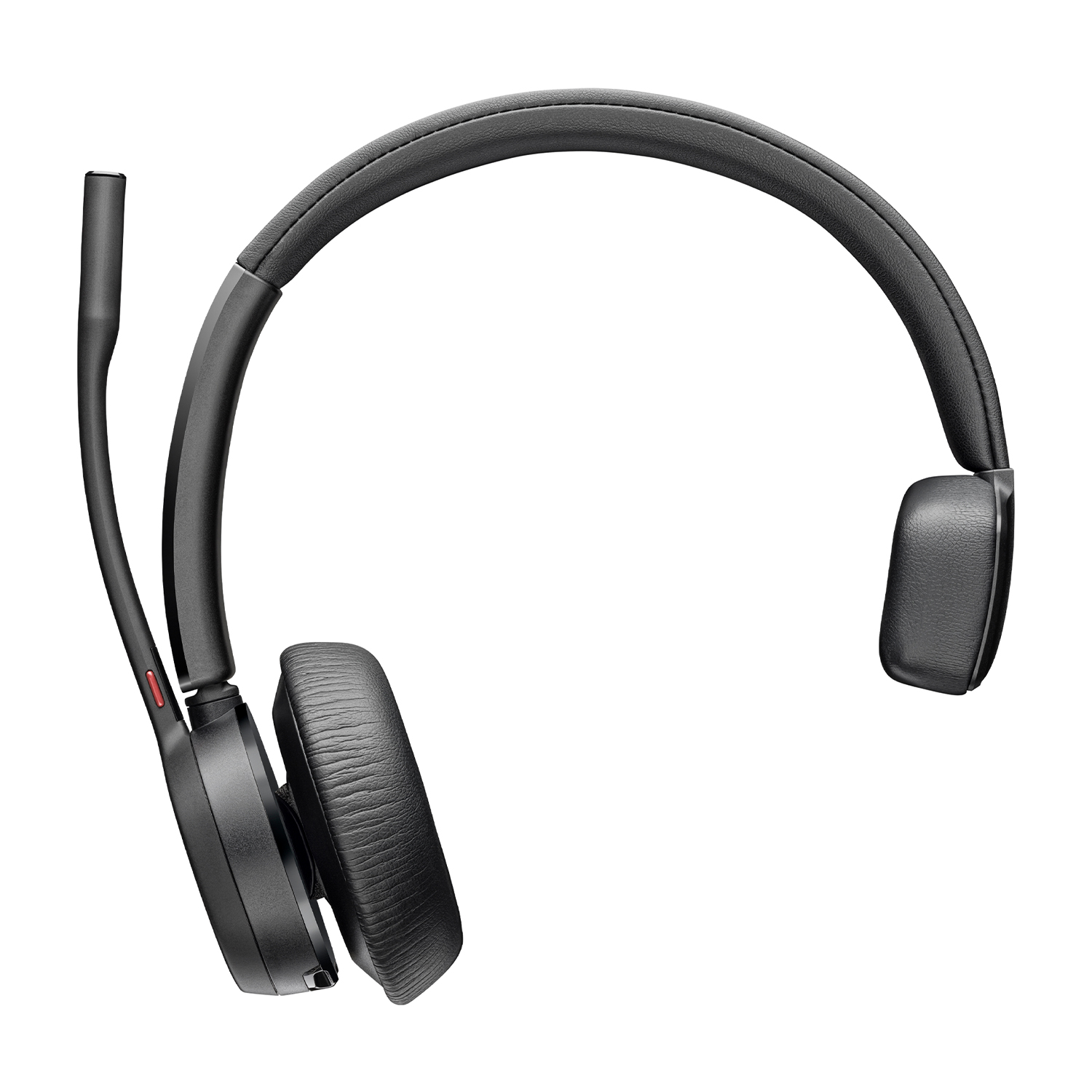 Schwarzer Kopfbügel-Headset mit Mikrofonarm und Ohrpolster auf weißem Hintergrund.