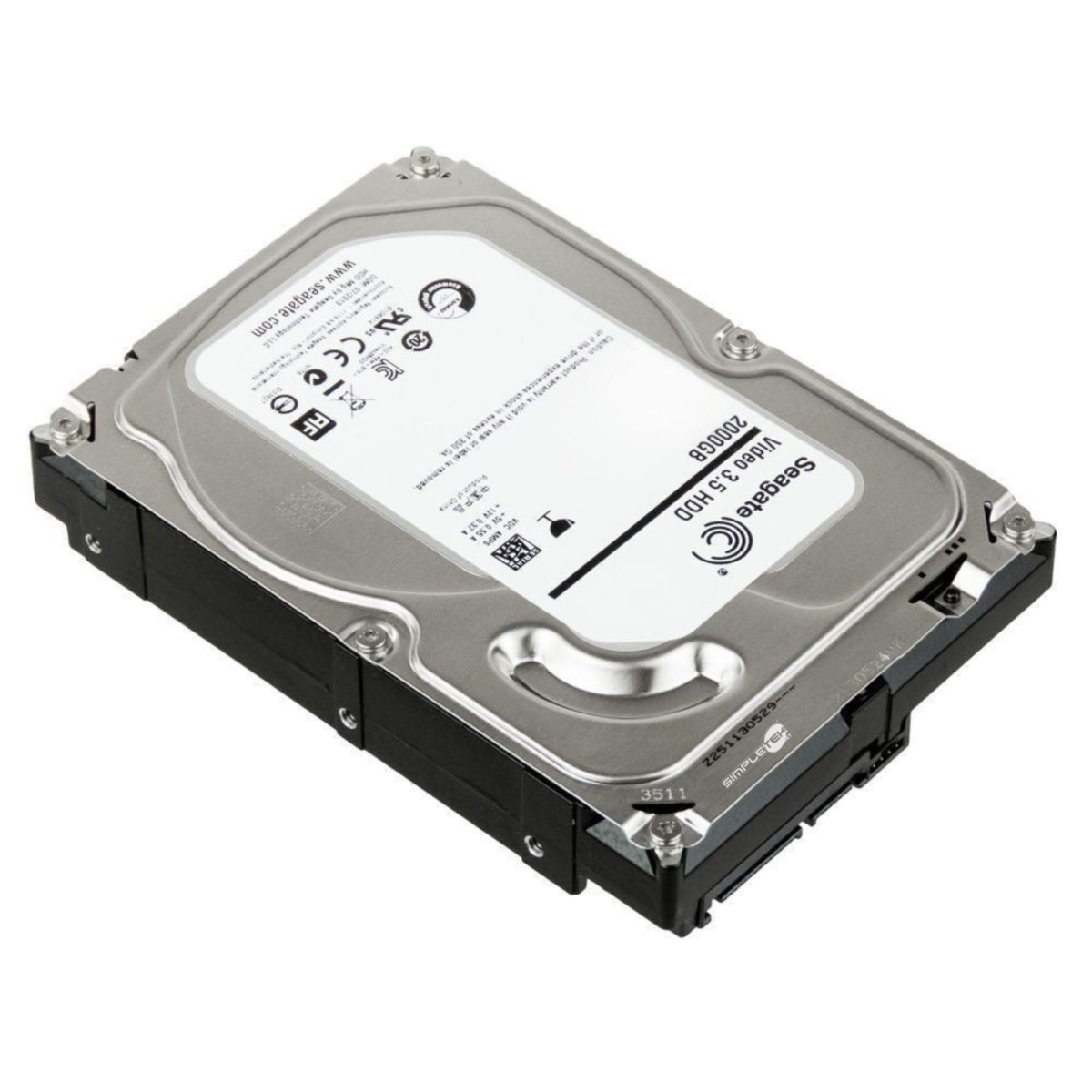 Ein silberner und schwarzer Seagate 3,5-Zoll-Festplattenlaufwerk mit 2000 GB.