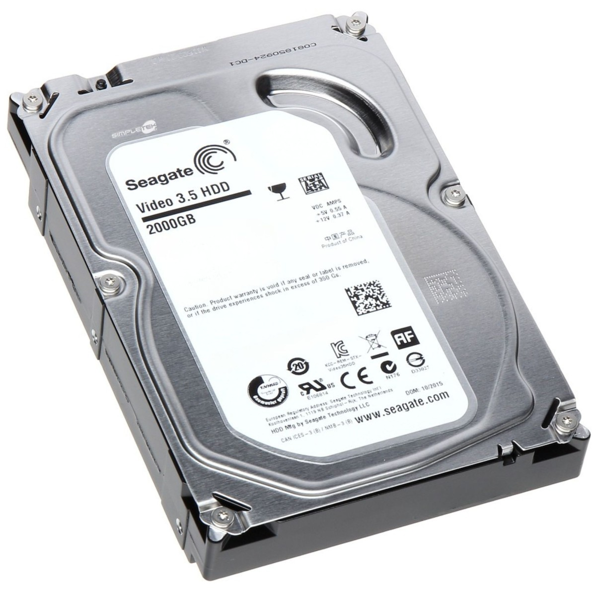 Seagate 3,5-Zoll-Festplatte mit 2 TB Speicherkapazität, silberfarben.