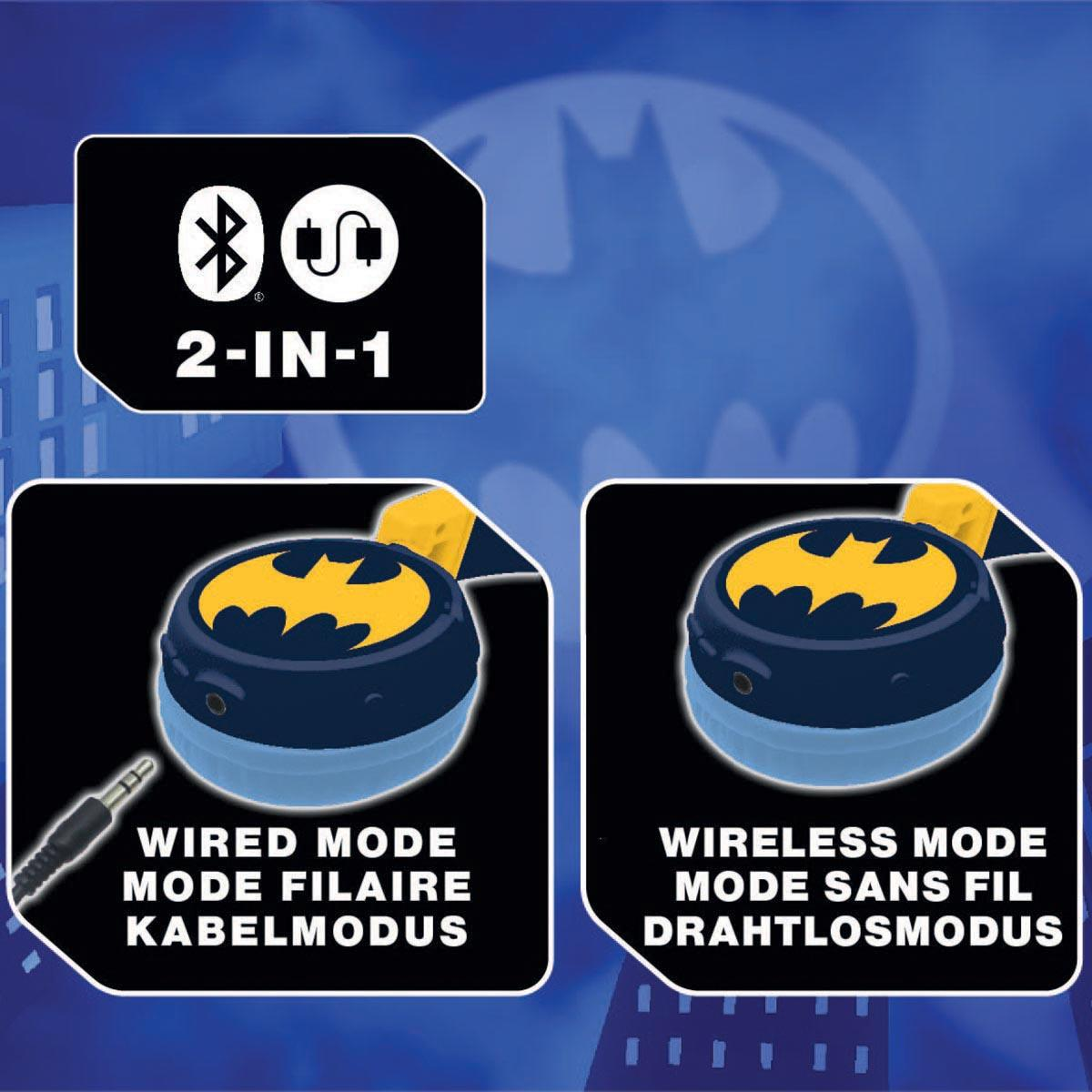 Cuffie Batman: modalità 2 in 1 cablata e wireless.