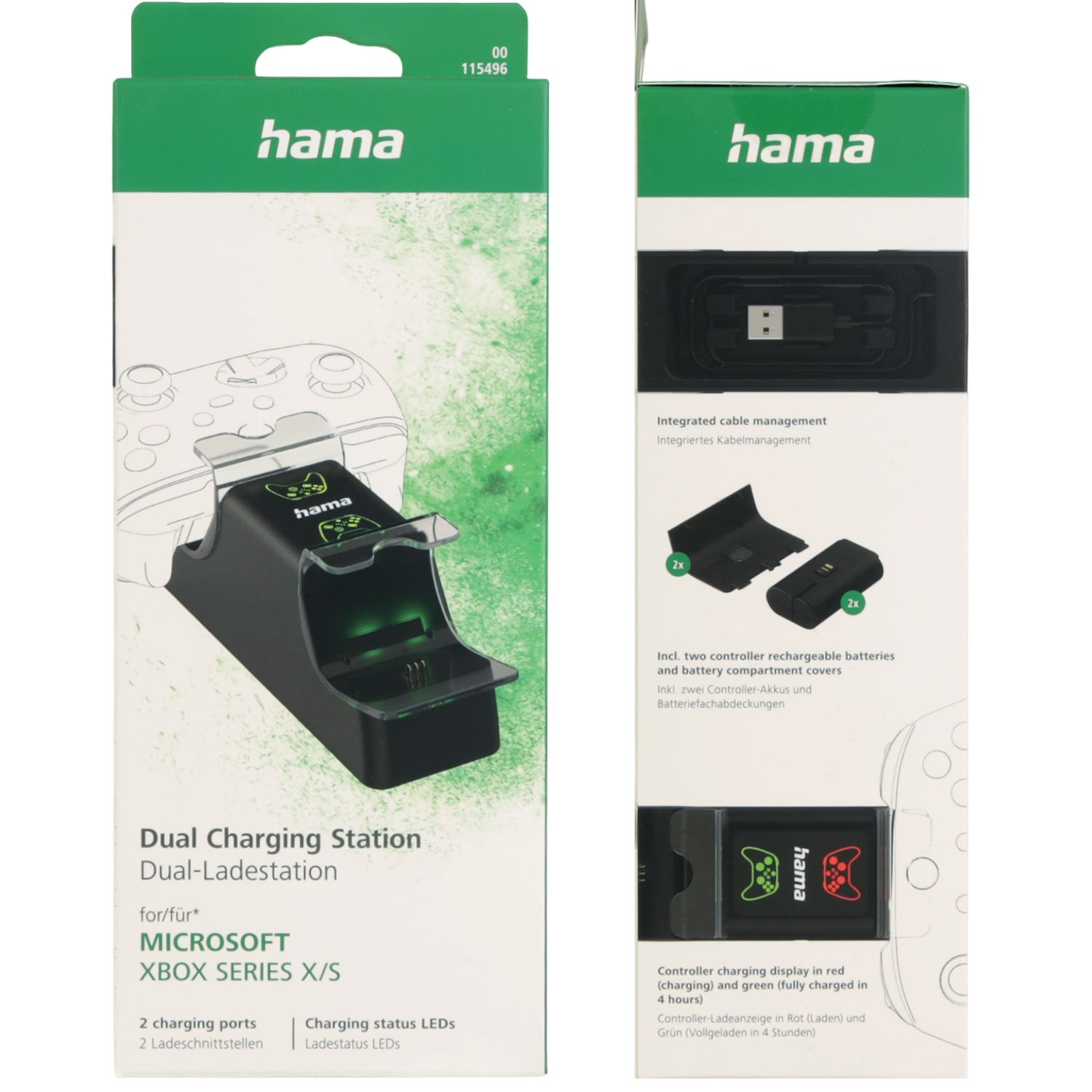 Hama Dual Charging Station für Xbox Series X/S mit Ladeanzeigen und Akkus.