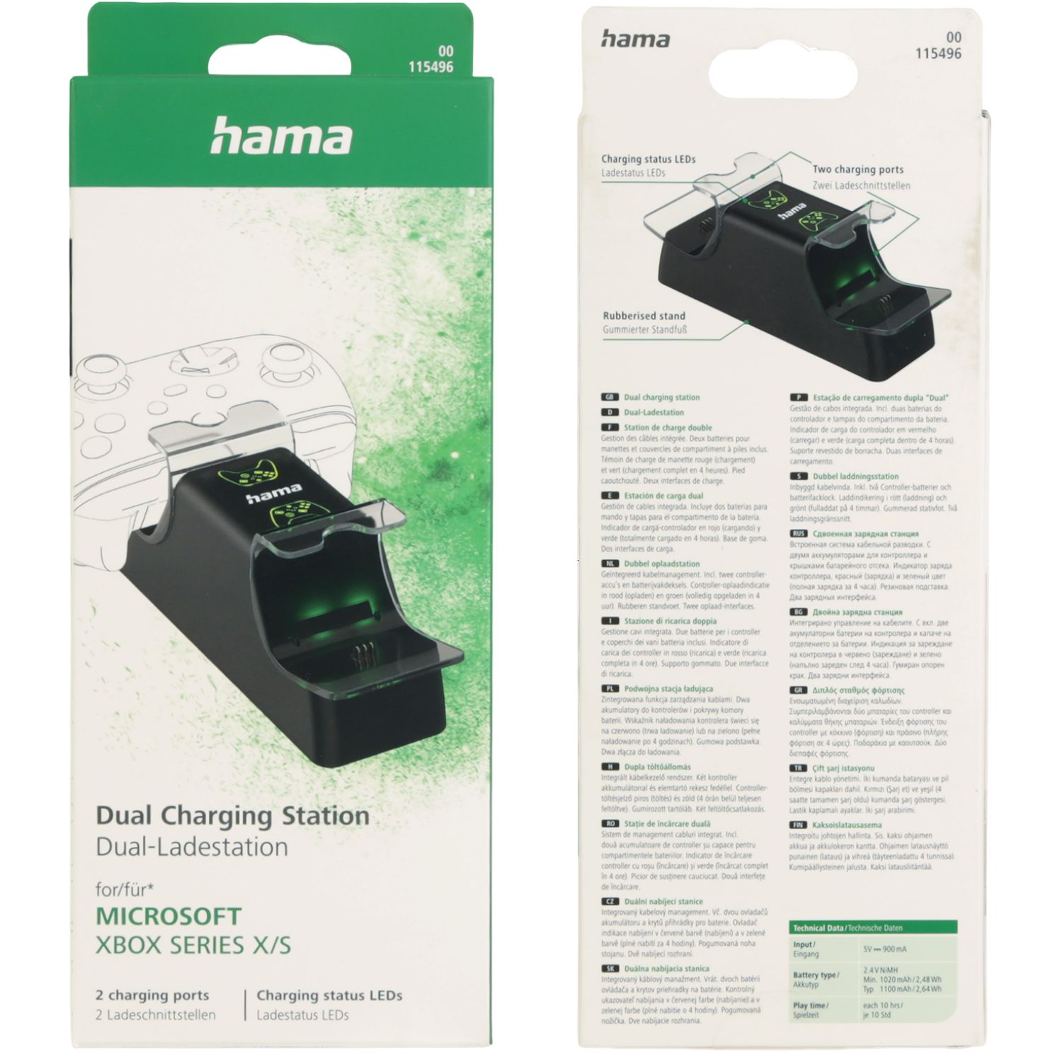 Hama Dual Ladestation für Xbox Series X/S mit zwei Ladeports und Lade-LEDs.