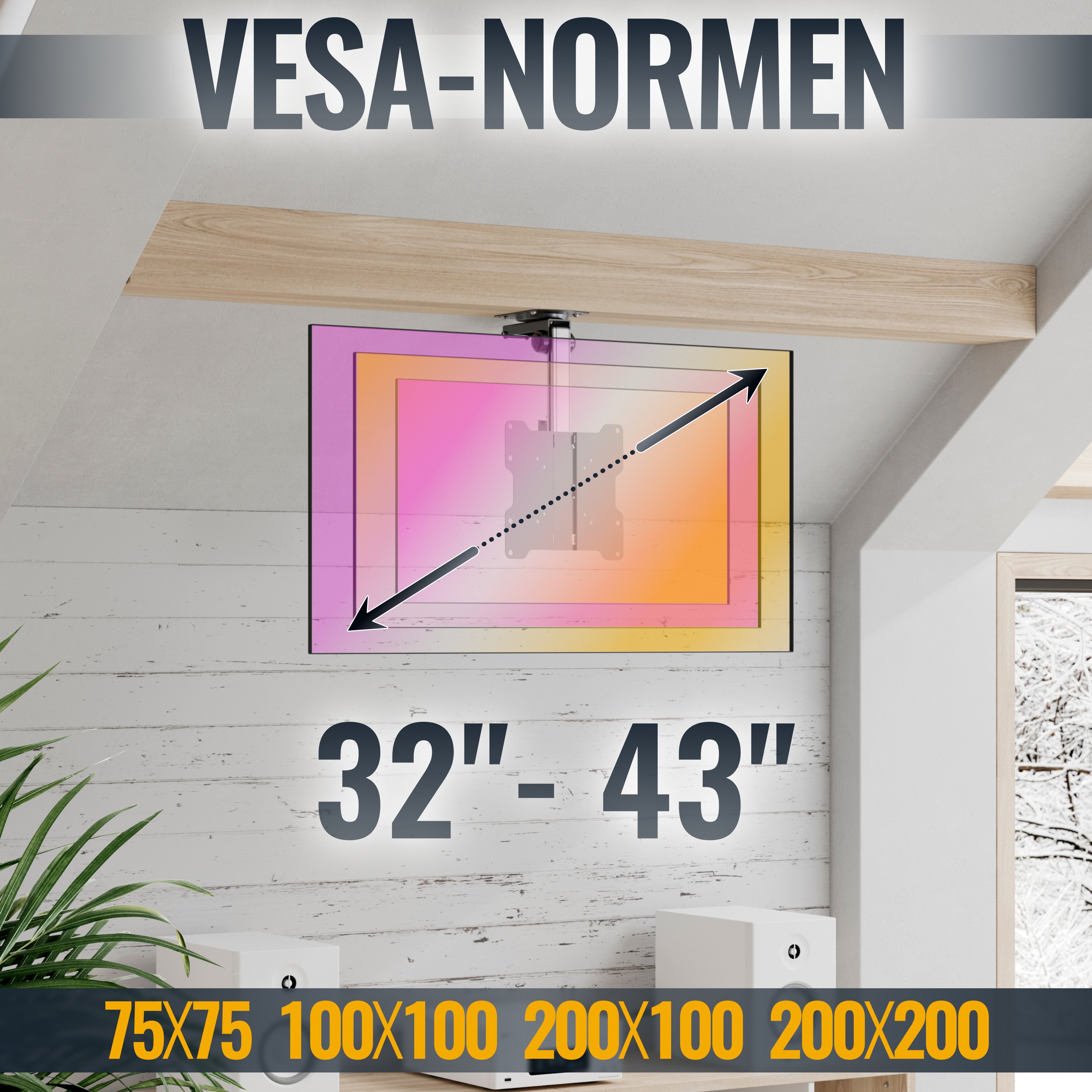 VESA-Normen für 32-43 Zoll Fernseher mit 75x75 bis 200x200 mm Lochabstand.