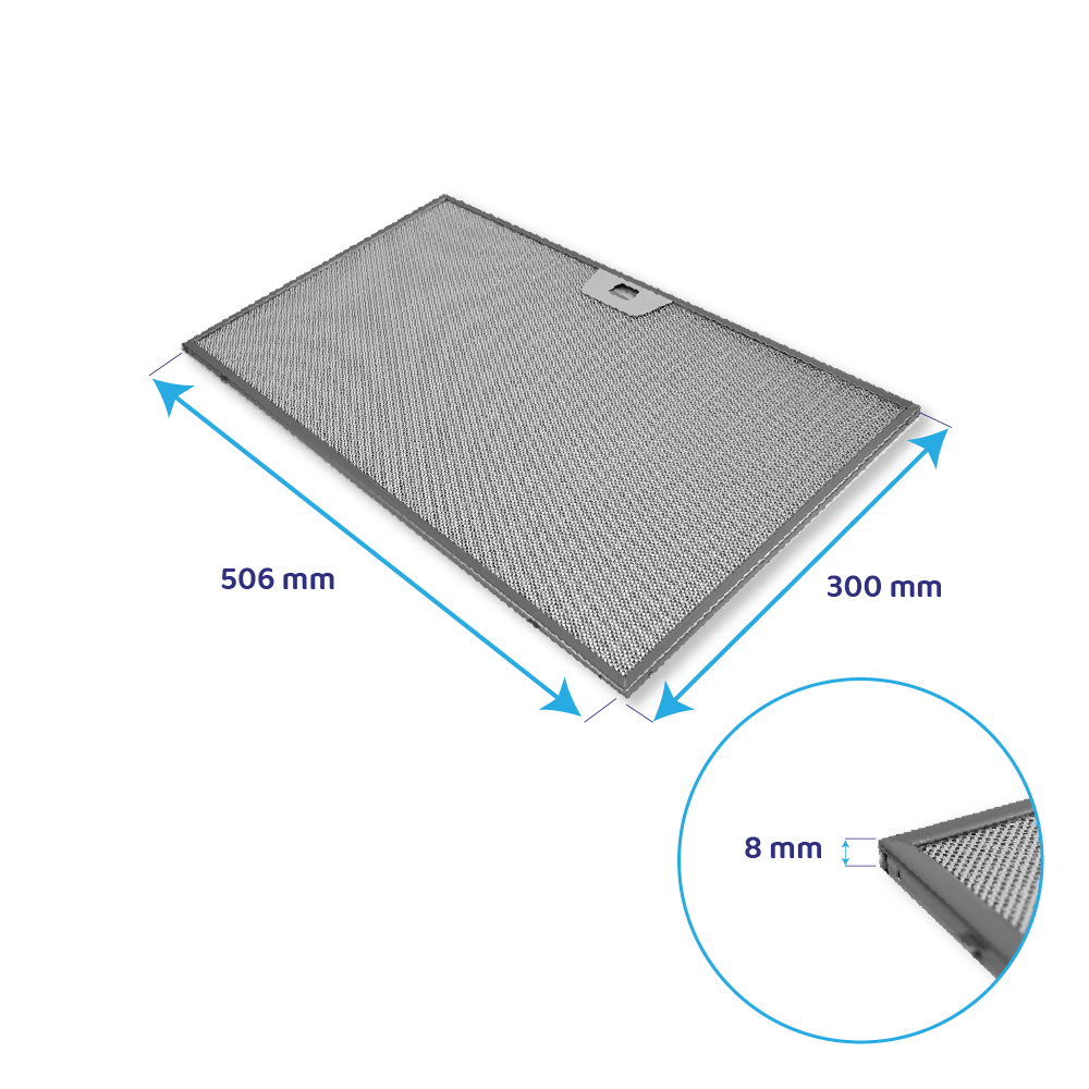 Metallfilter für Dunstabzugshaube, 506x300x8mm.