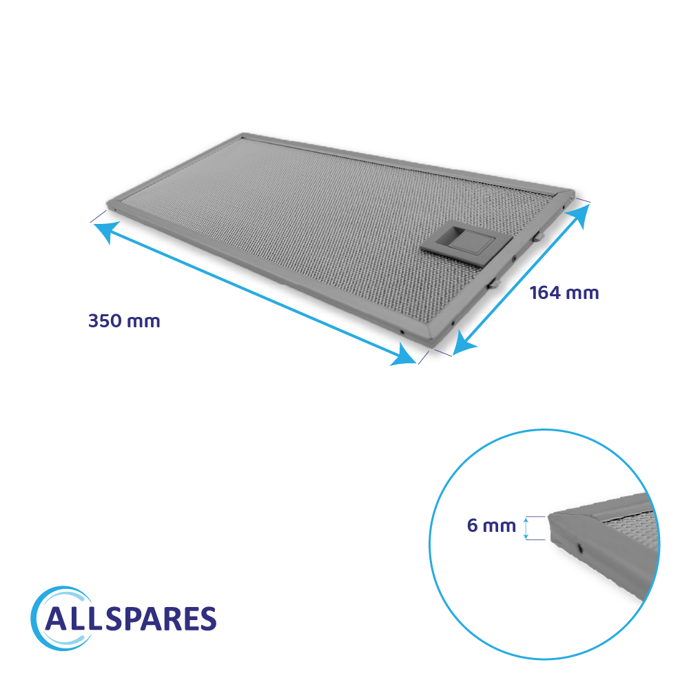 Filtro cappa grigio, 350x164 mm, spessore 6 mm.