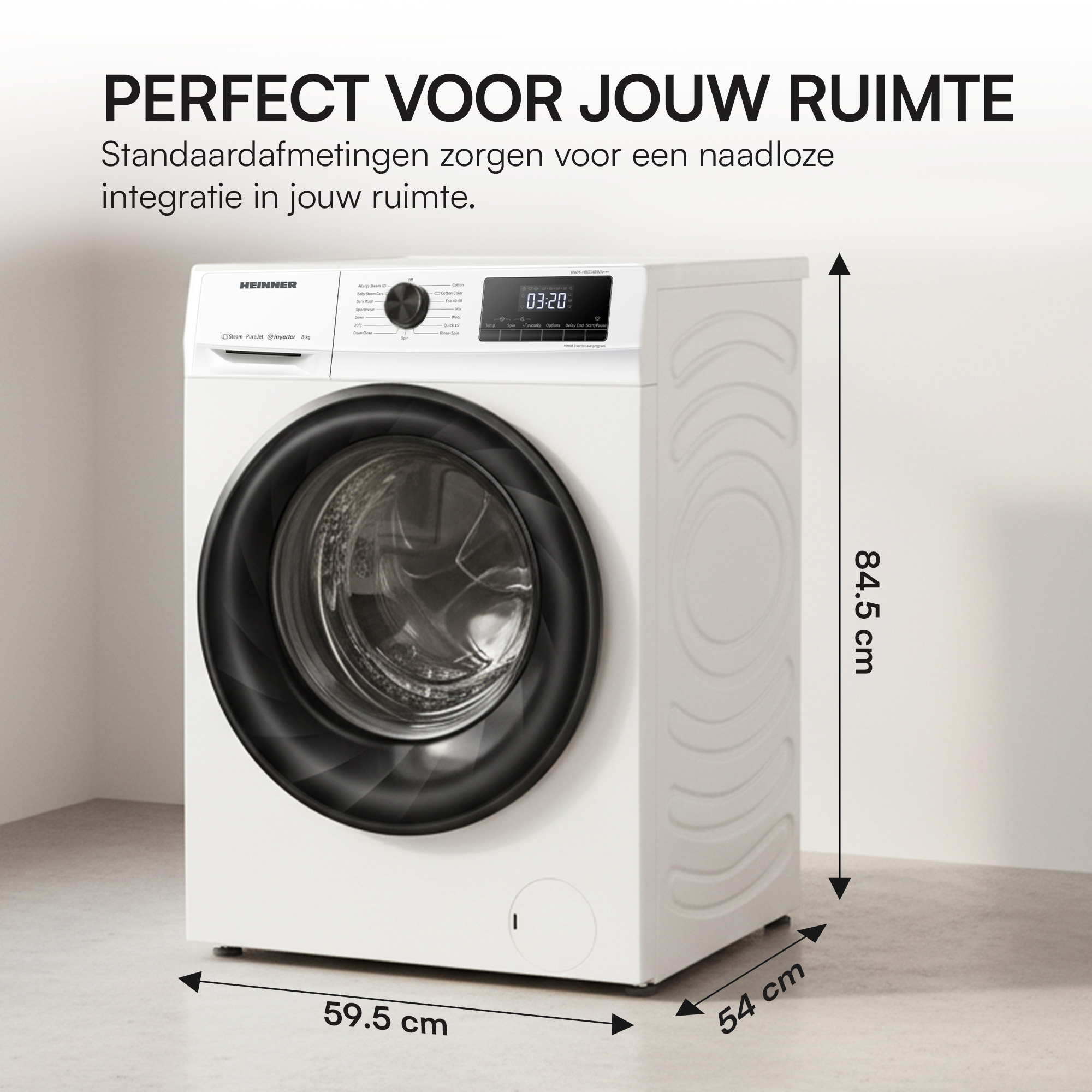 Eine weiße Waschmaschine mit schwarzer Türfront und digitalen Bedienelementen.