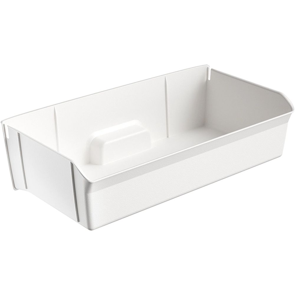 İçinde bölmeler ve yükseltilmiş blok bulunan beyaz plastik kap.