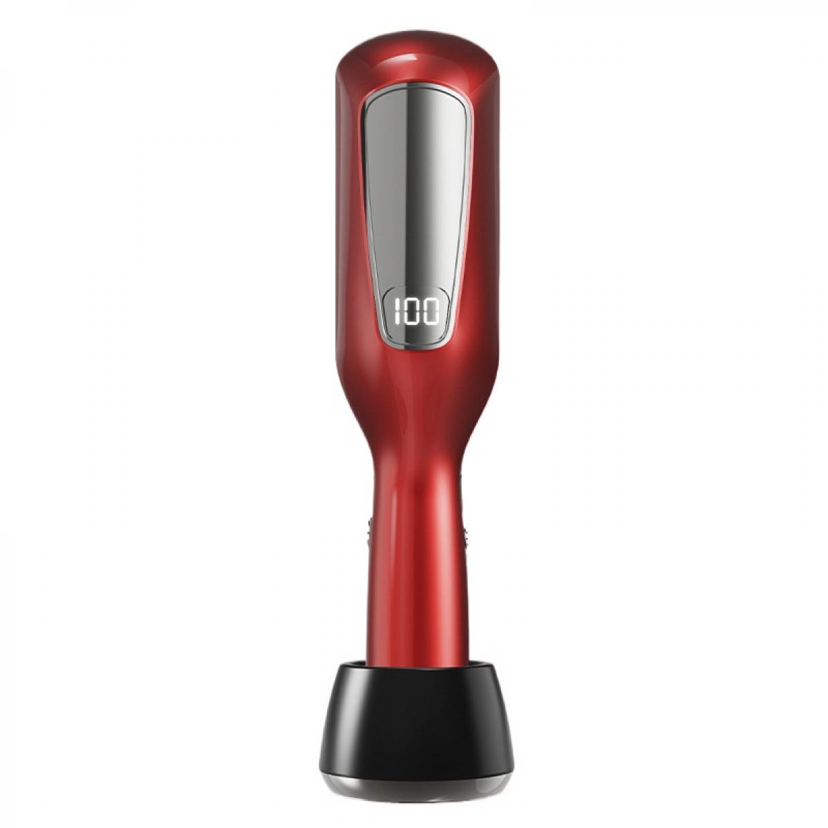 Ein roter Handmixer mit digitaler Anzeige und schwarzem Sockel.
