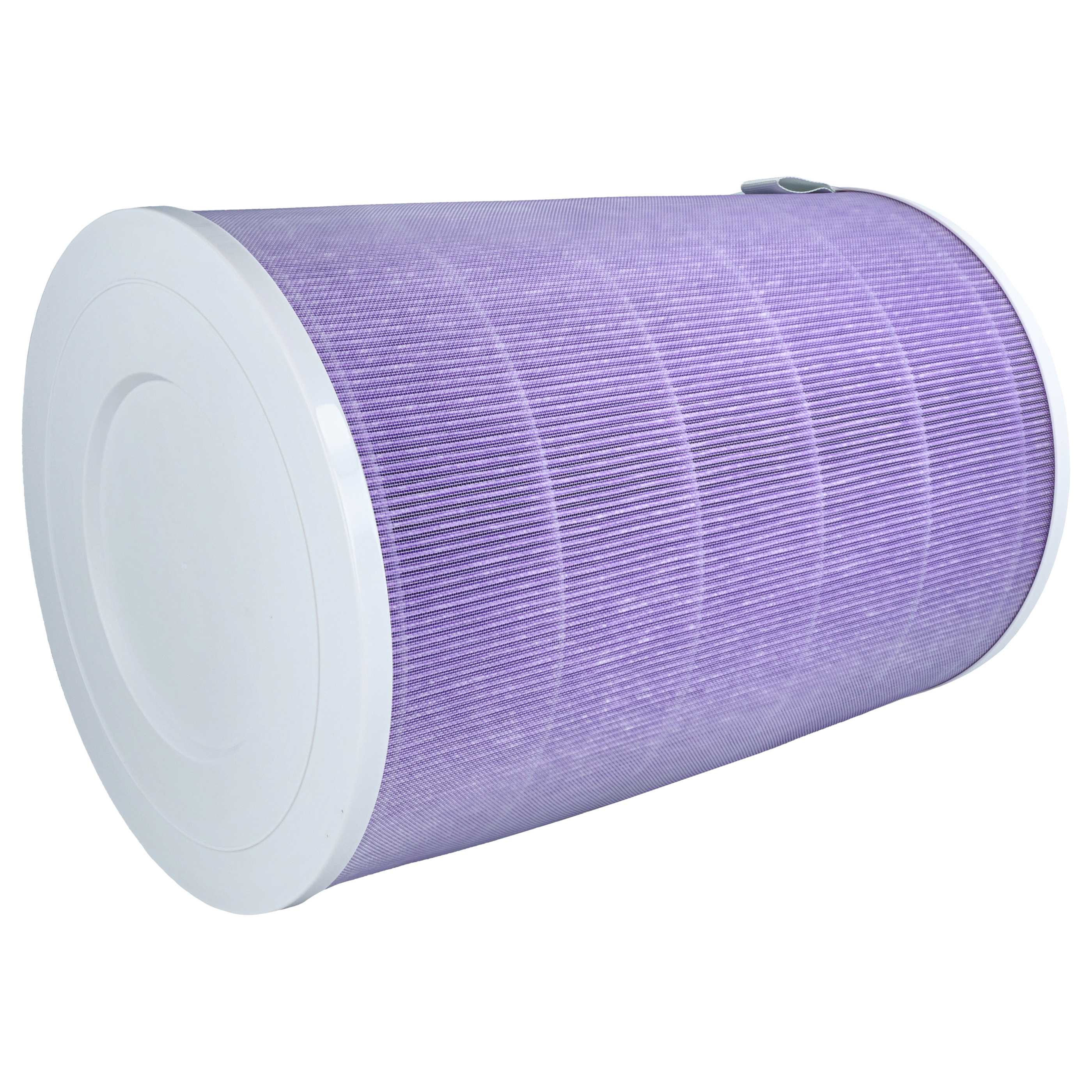 Ein violetter Zylinderfilter mit weißem Deckel und Griff.