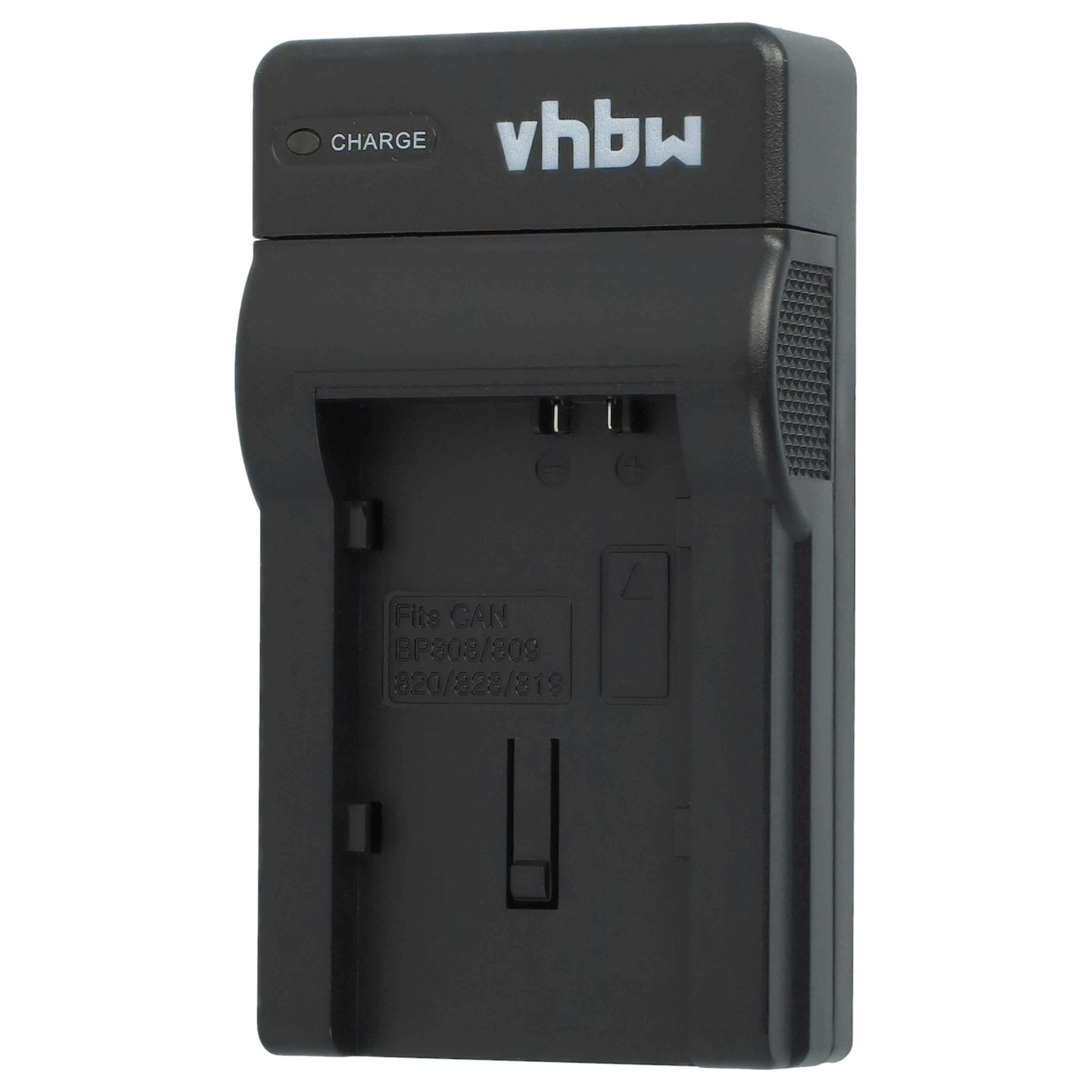 Schwarzes Ladegerät mit "vhbw" Logo und Ladeanzeige.