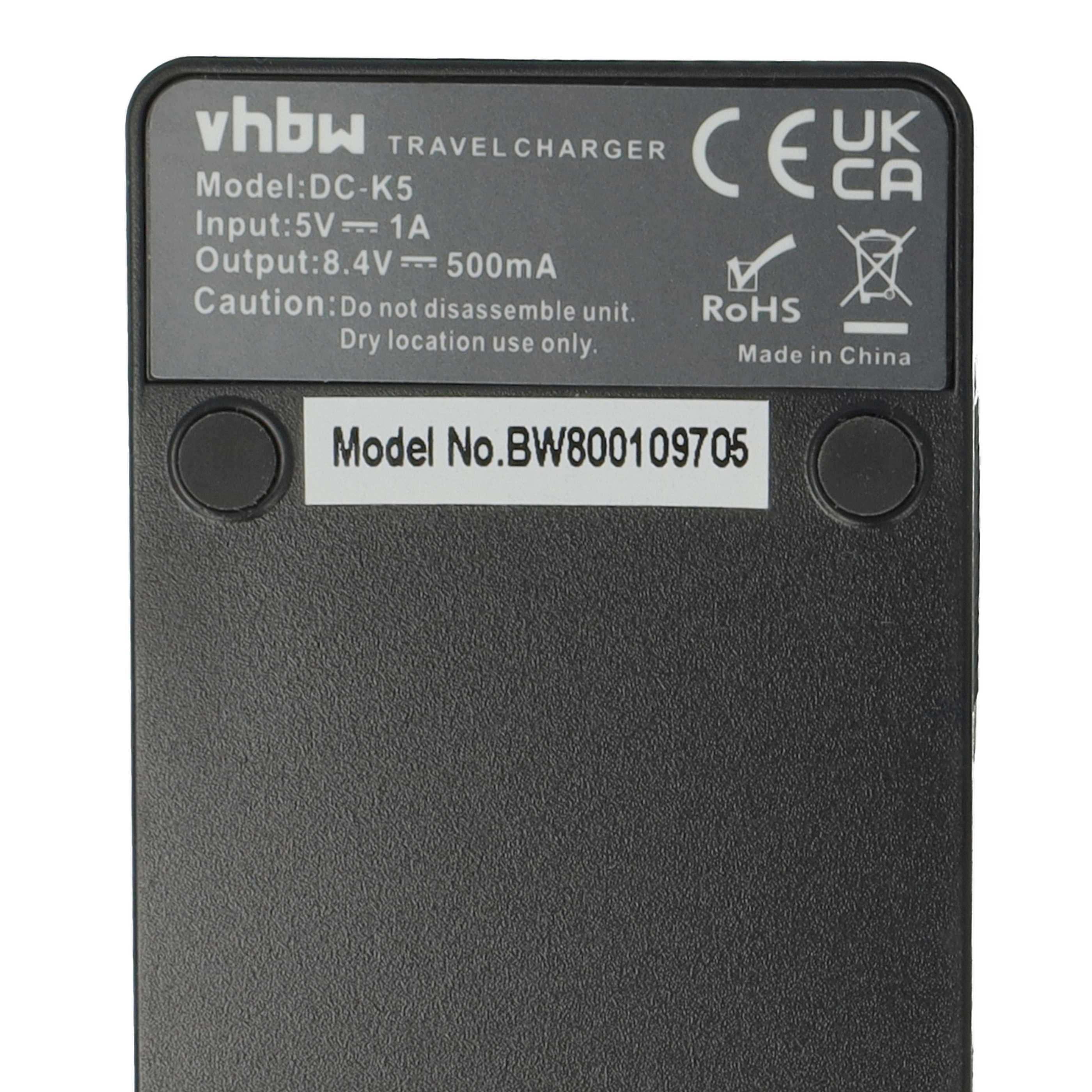 Schwarzes Ladegerät mit Beschriftung 'vhbw TRAVELCHARGER', Modell DC-K5.