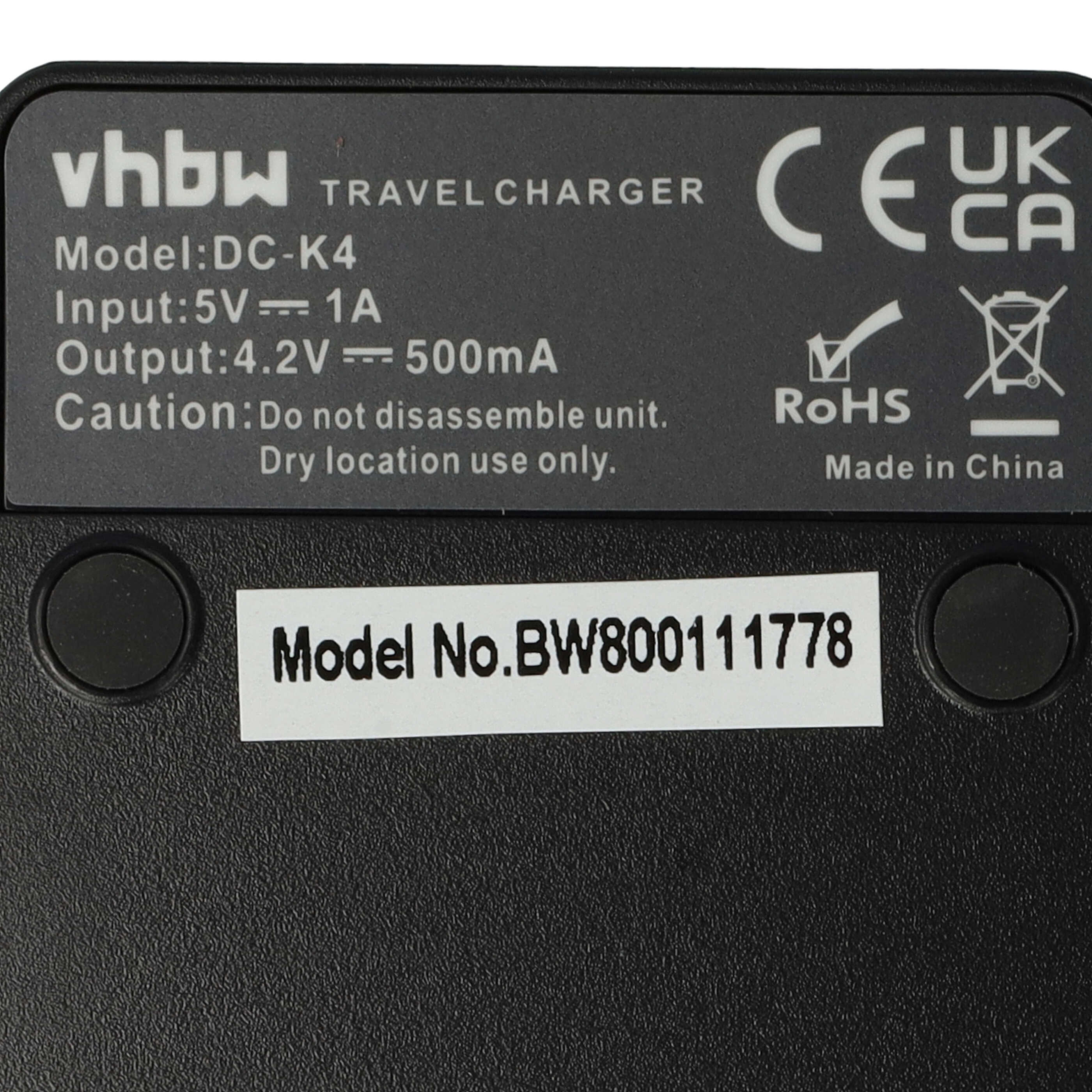Reise-Ladegerät mit Modell DC-K4, Input 5V/1A, Output 4.2V/500mA.