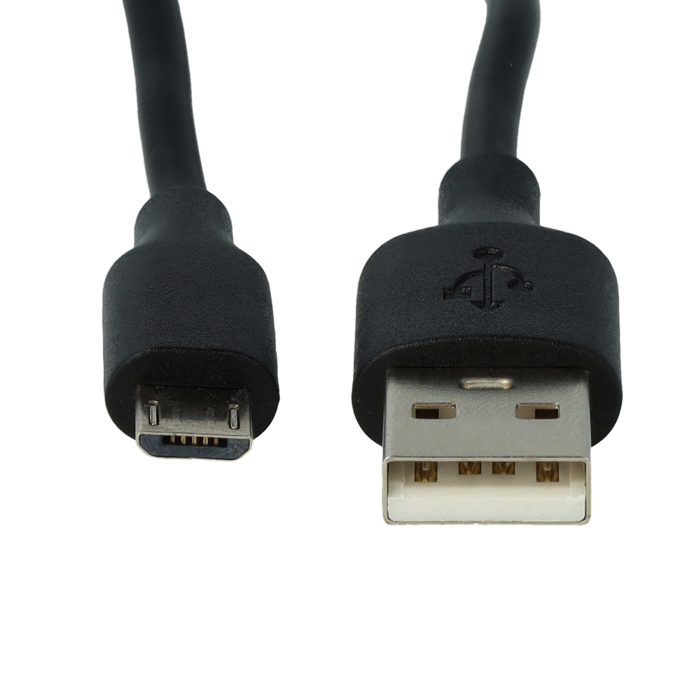 Ein schwarzes USB-Kabel mit einem Micro-USB- und einem Standard-USB-Stecker.