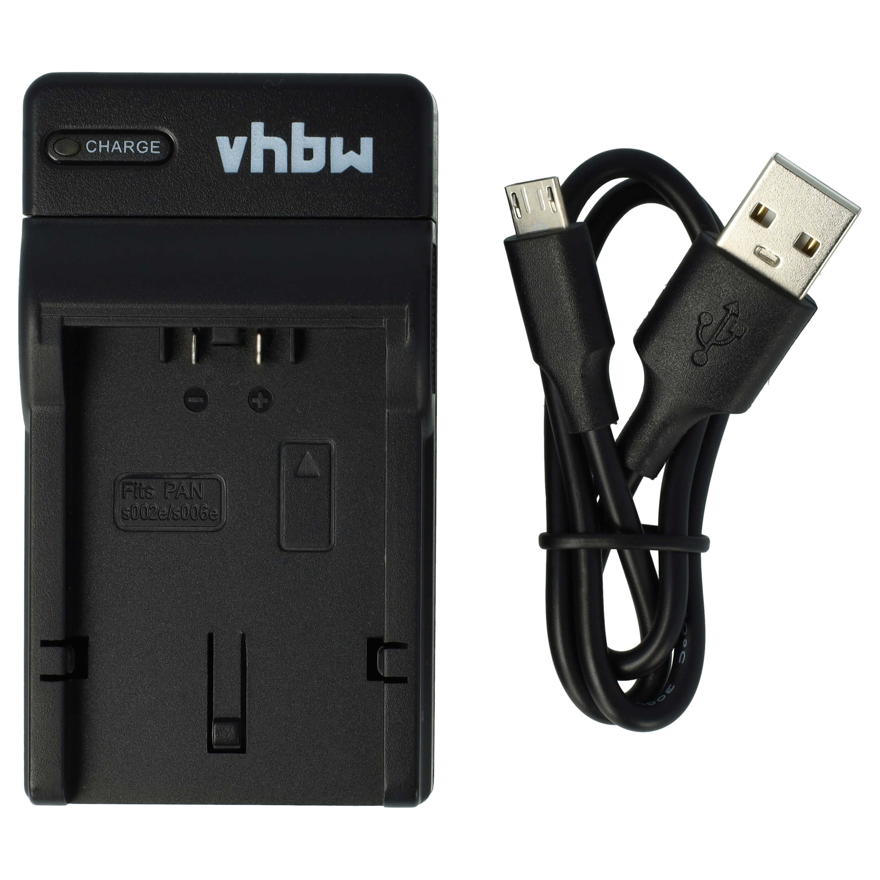 Ein schwarzes Ladegerät mit USB-Kabel und Ladeanzeige.