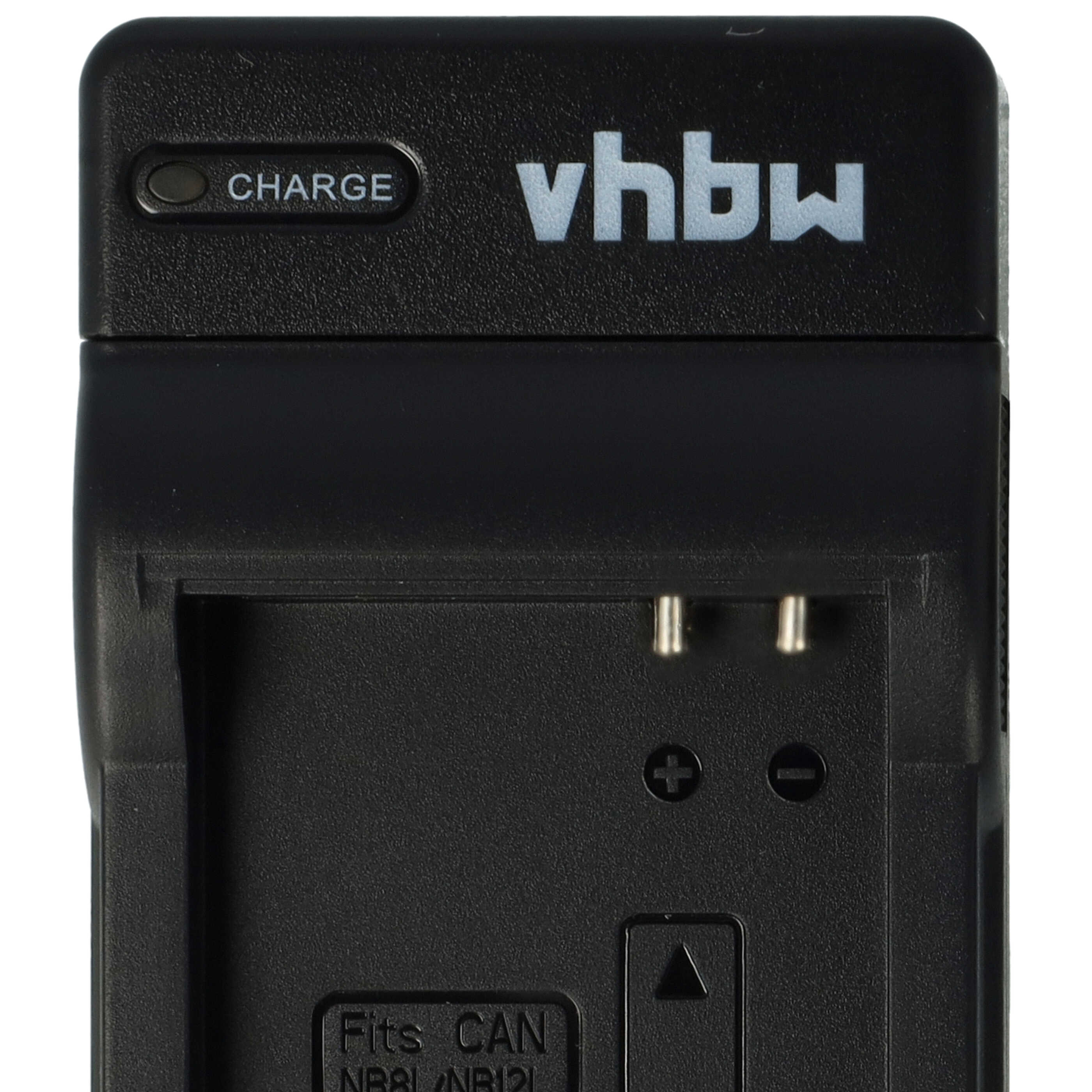 Schwarzes Ladegerät mit 'vhbw'-Logo, Ladeanzeige und Kontakten.