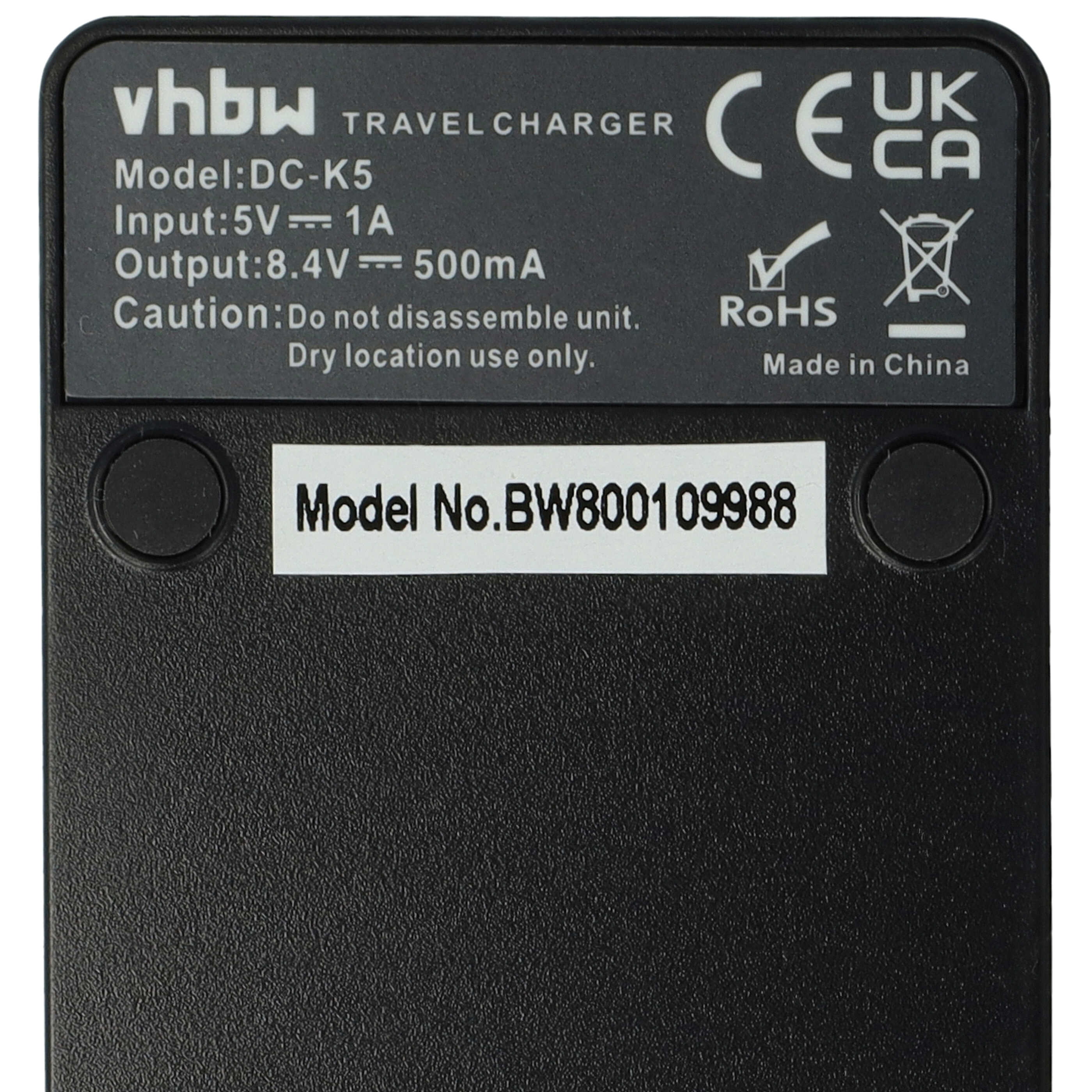 Reise-Ladegerät mit Modell-Nr. DC-K5, 5V/1A Eingang, 8.4V/500mA Ausgang.