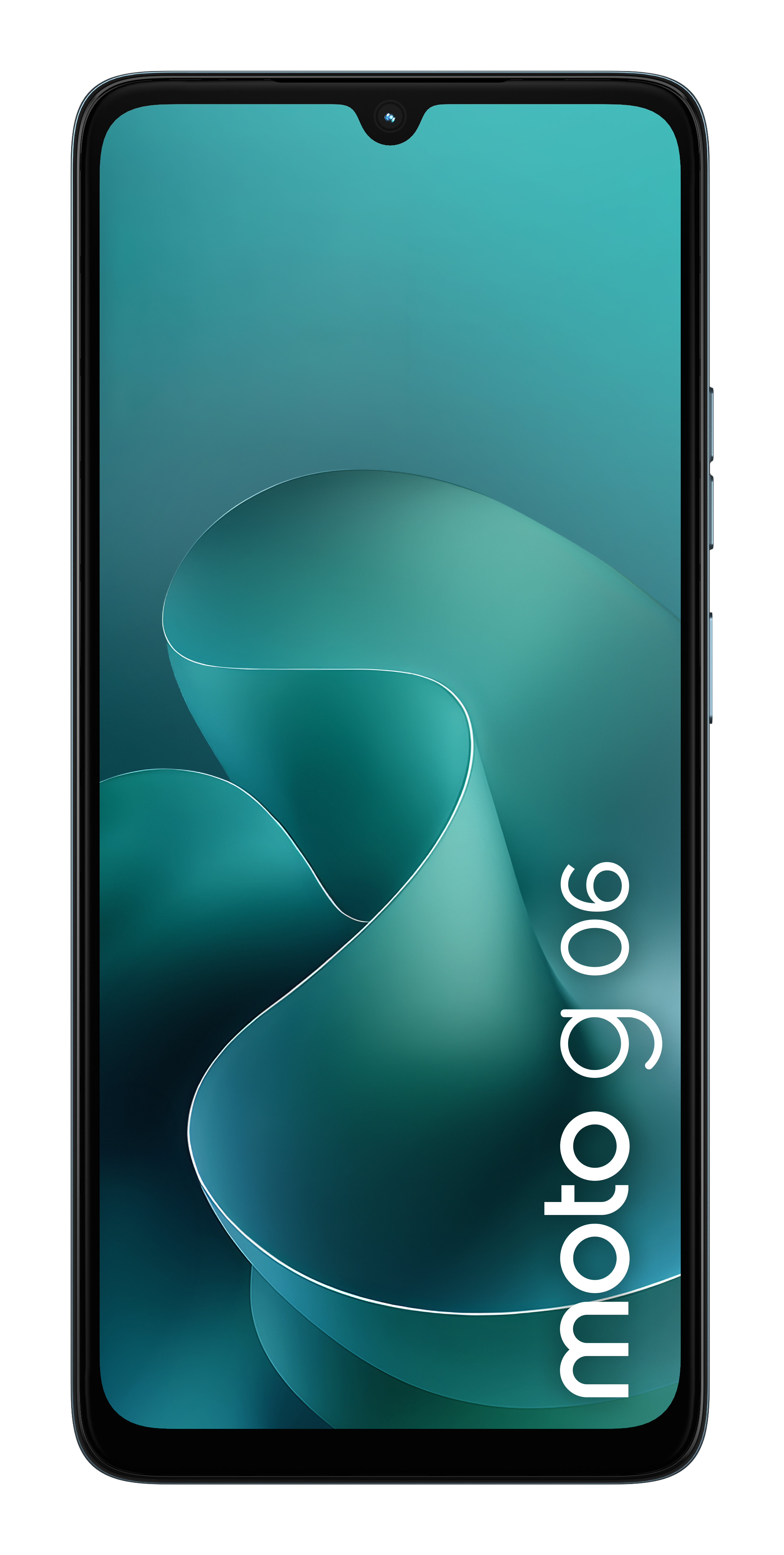 Smartfon z turkusowym tłem i napisem "moto g06".