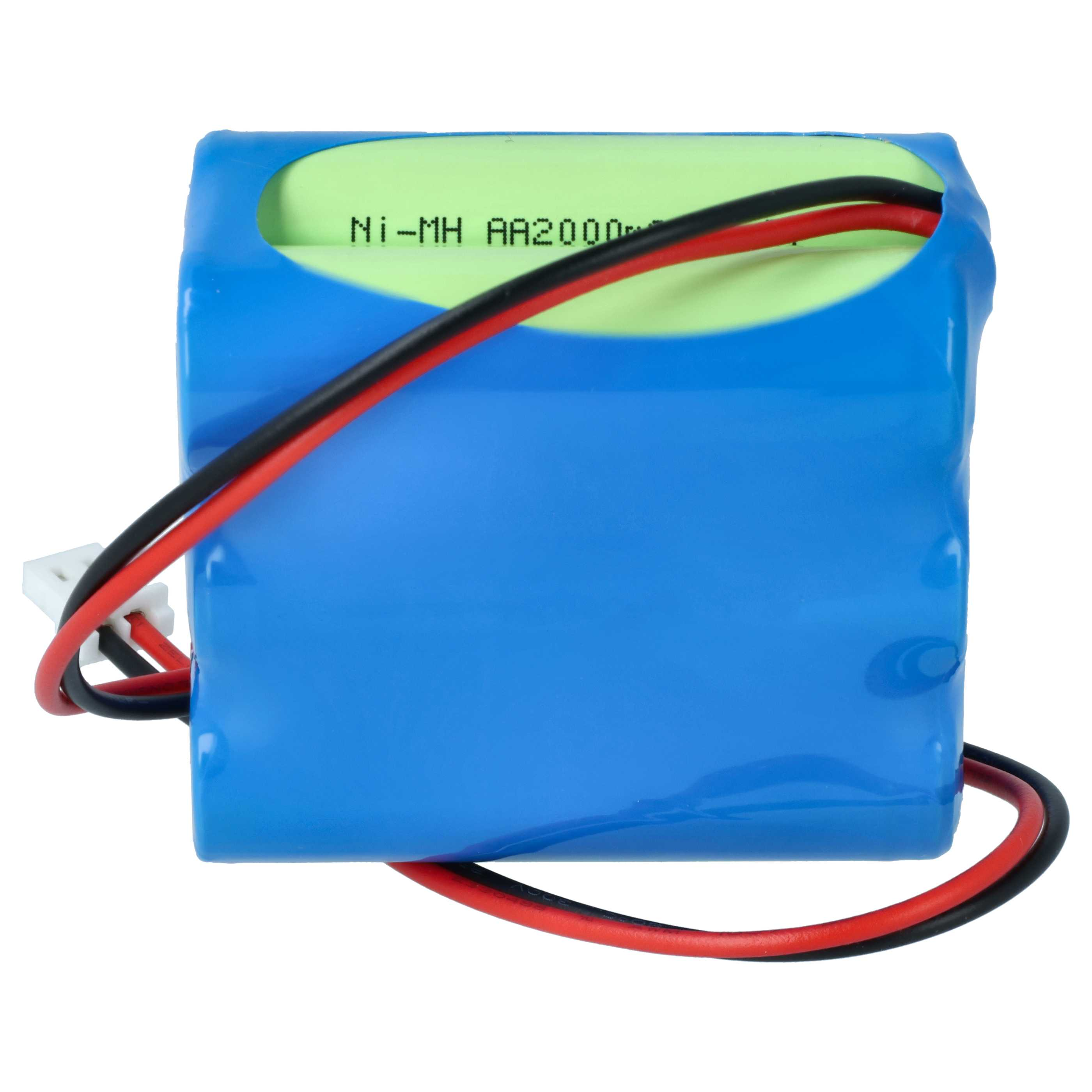 Blauer Ni-MH AA 2000mAh Akku mit roten und schwarzen Kabeln.