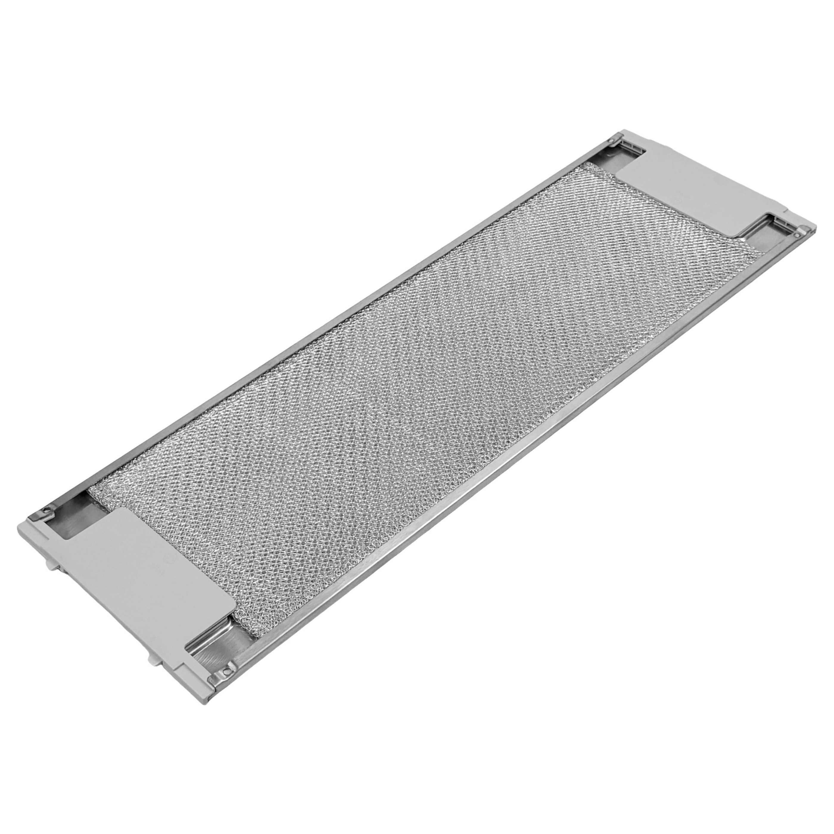 Ein silberner Dunstabzugshaubenfilter mit Metallgitter und Rahmen.