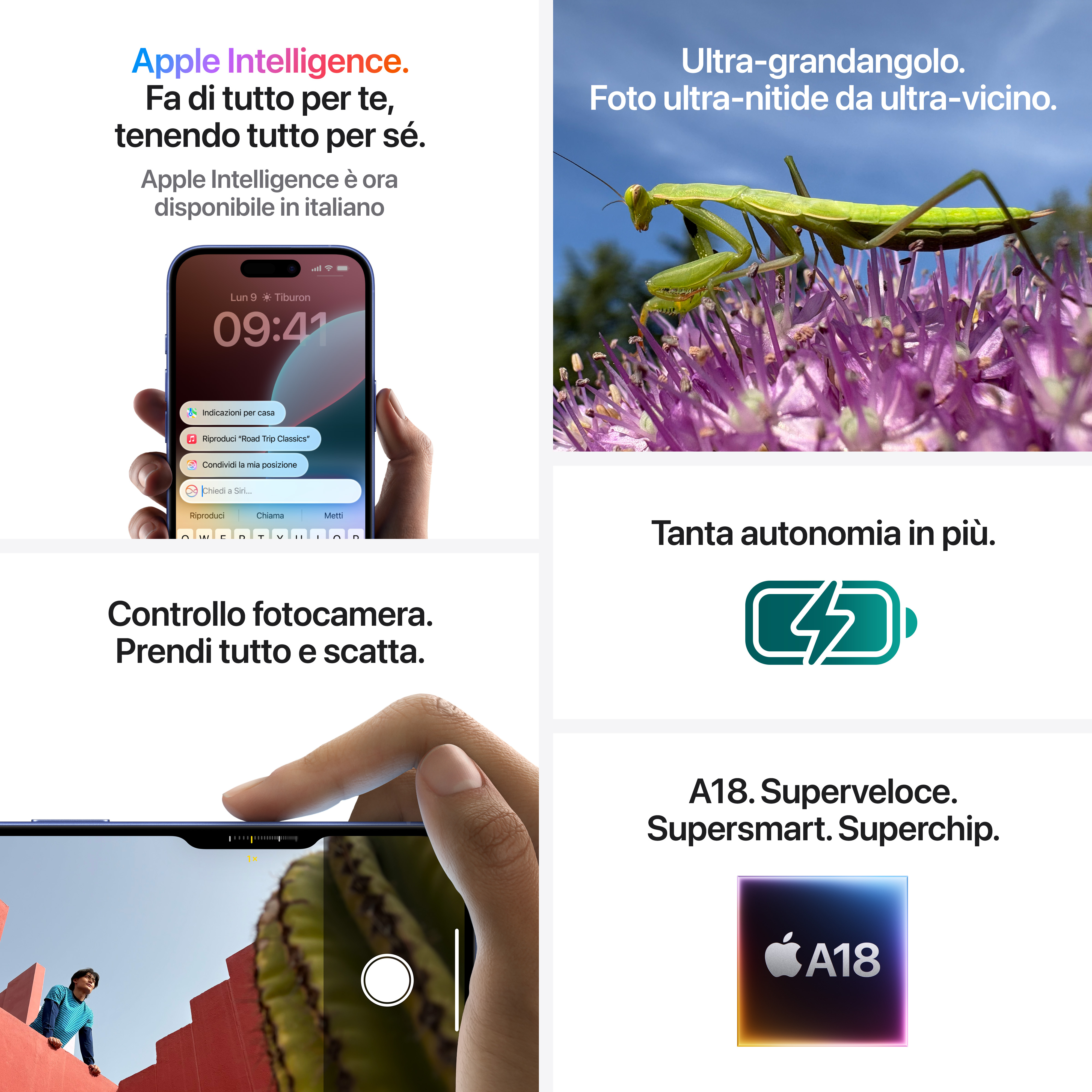 Modliszka na kwiatku, ekran iPhone i grafika chipa A18.