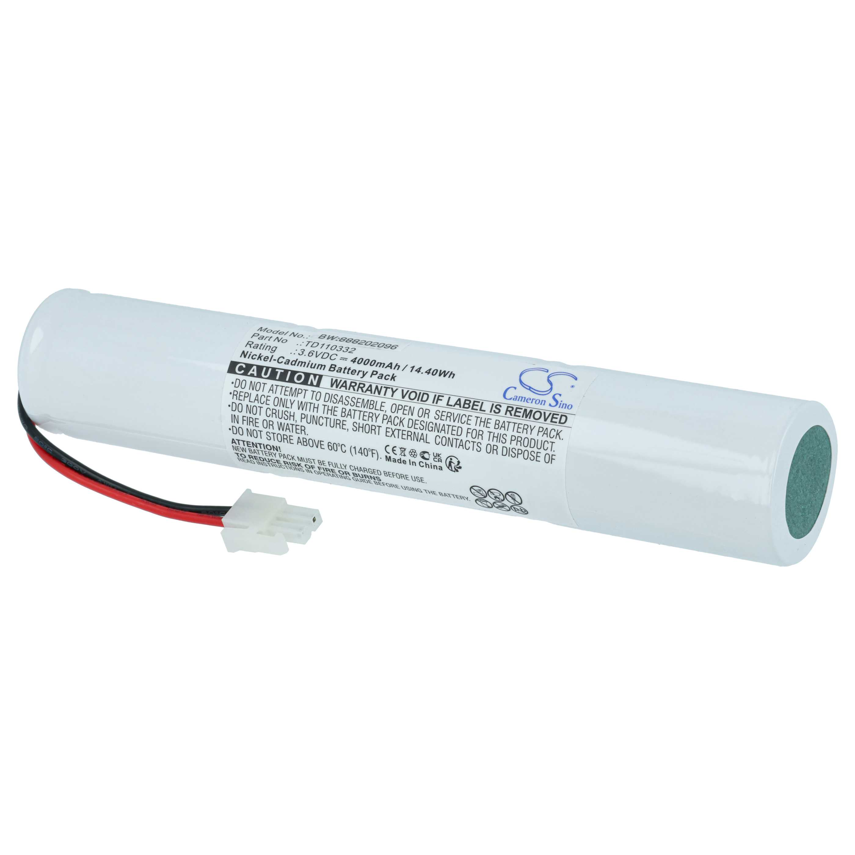 Ein weißer Nickel-Cadmium-Akku mit Kabeln und Stecker.