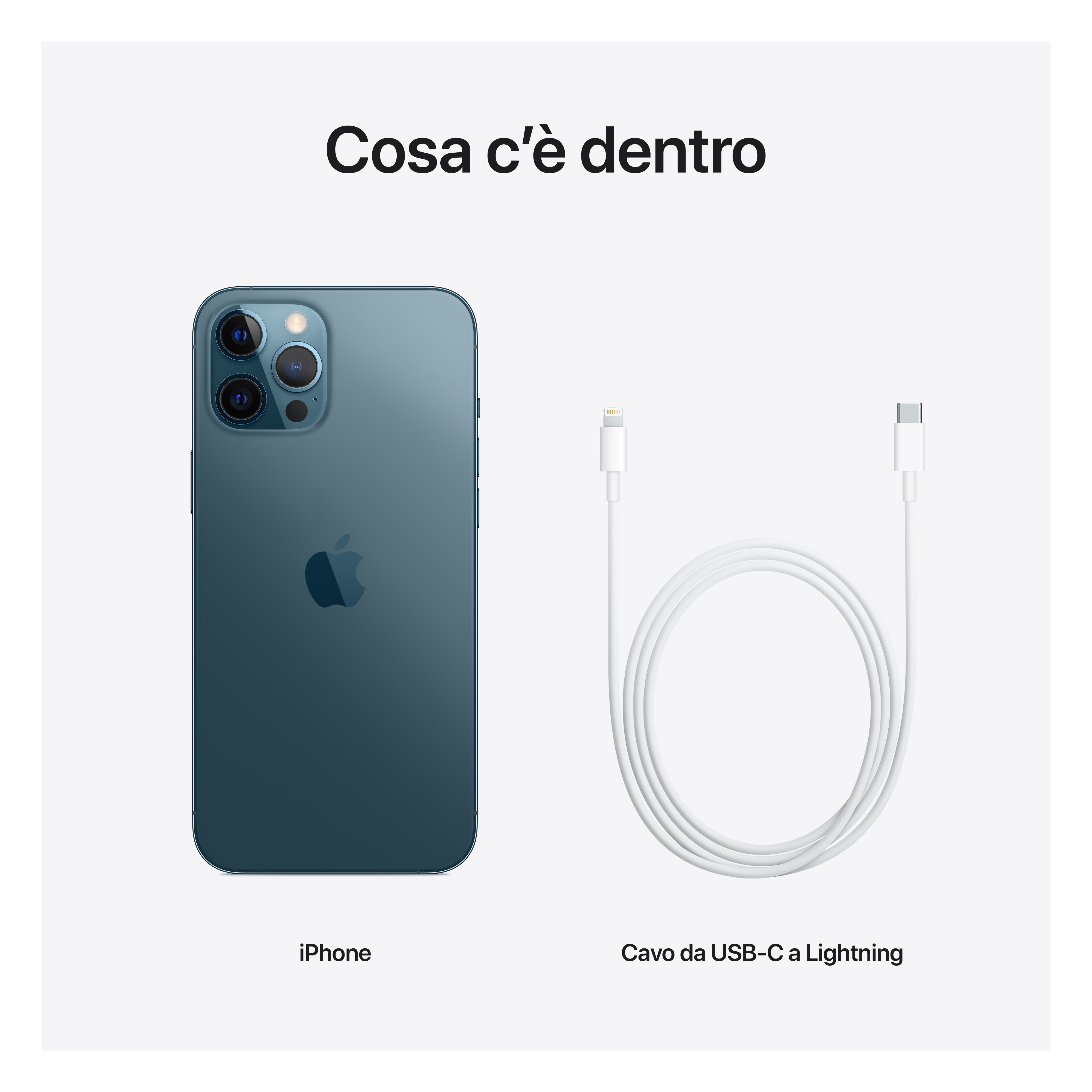 Niebieski iPhone obok białego kabla USB-C na Lightning.