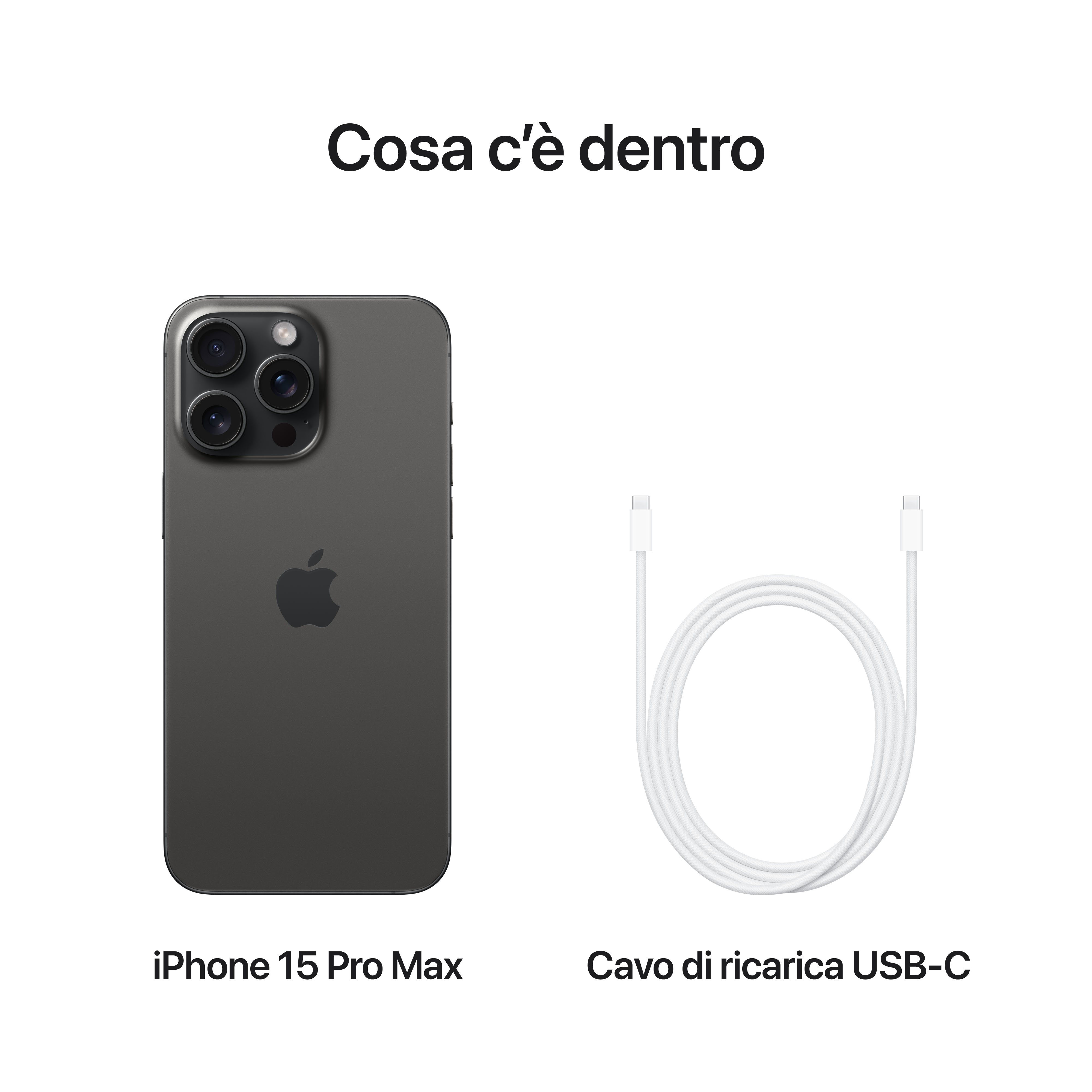 Szary iPhone 15 Pro Max i biały kabel ładujący USB-C na białym tle.