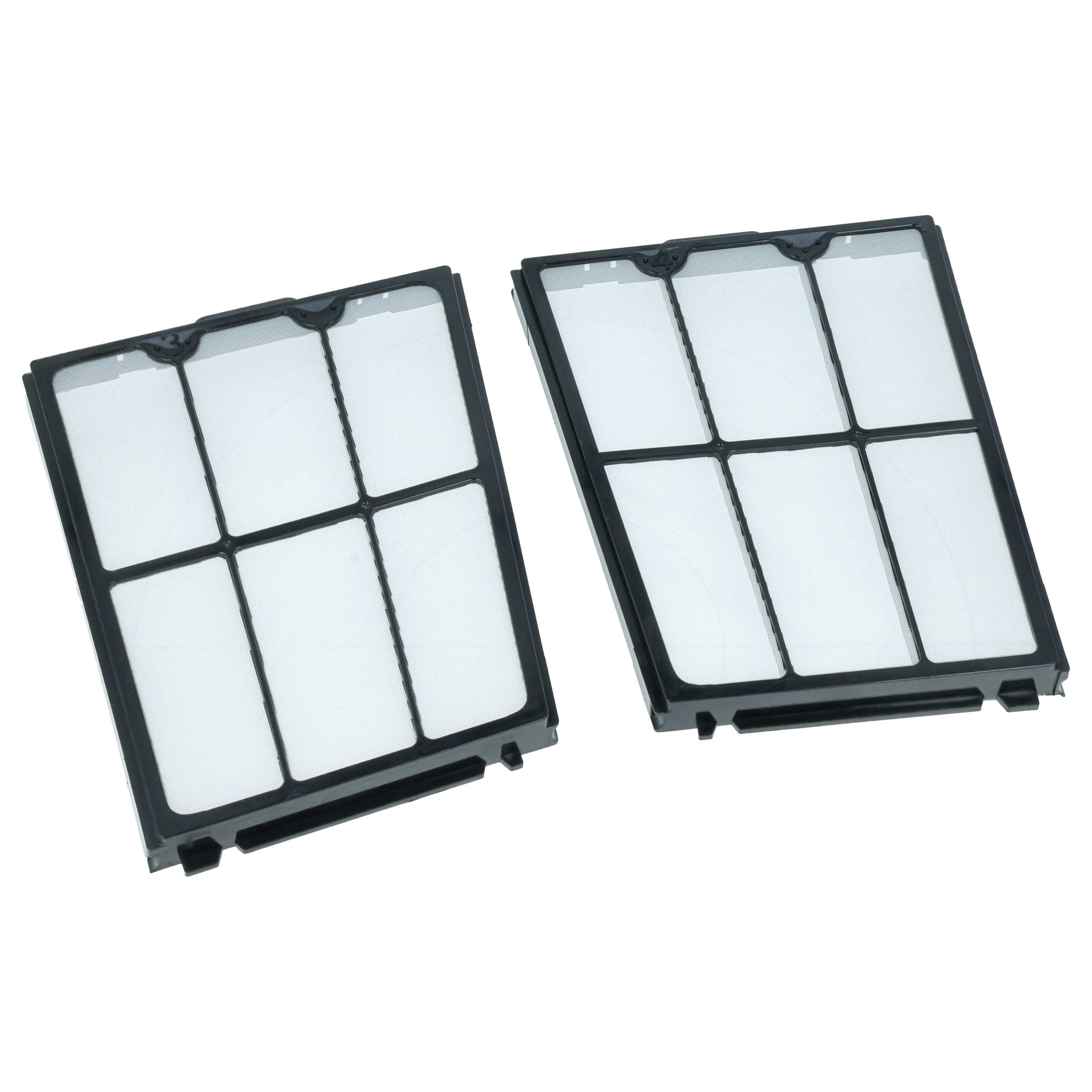 Zwei schwarze Luftfilter mit rechteckigen Gittern auf weißem Hintergrund.
