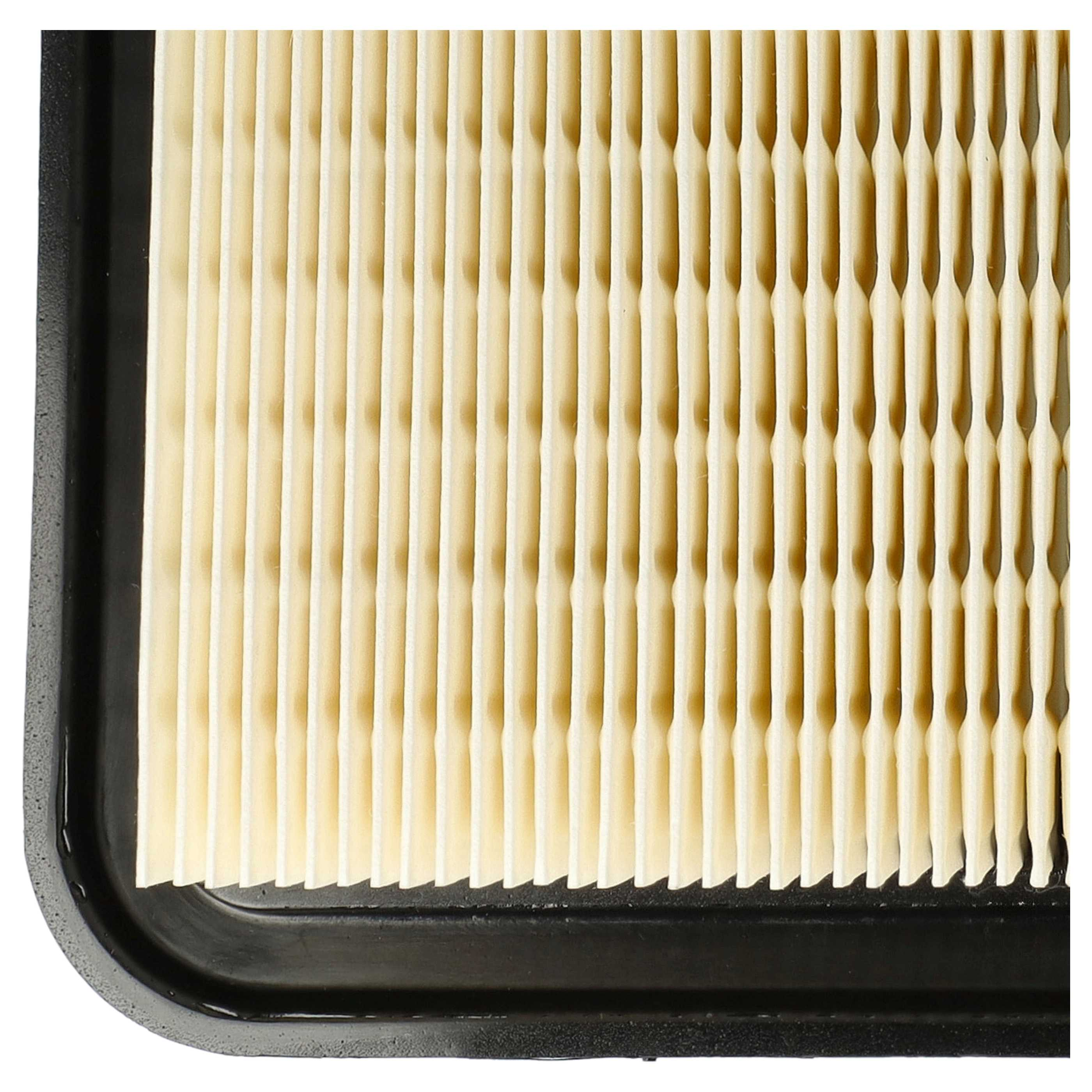 Ein beige-farbener Luftfilter mit Falten auf schwarzem Rahmen.